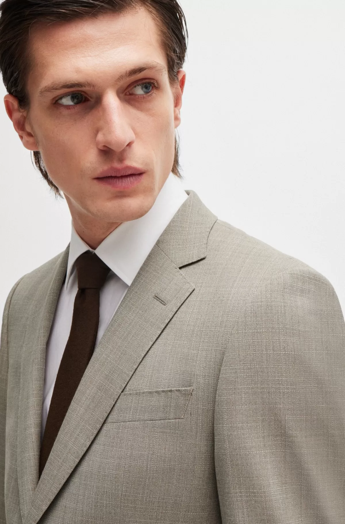 HUGO BOSS Jakkesæt Med Slim Fit I Mønstret Stof Med Stræk Lys beige Discount