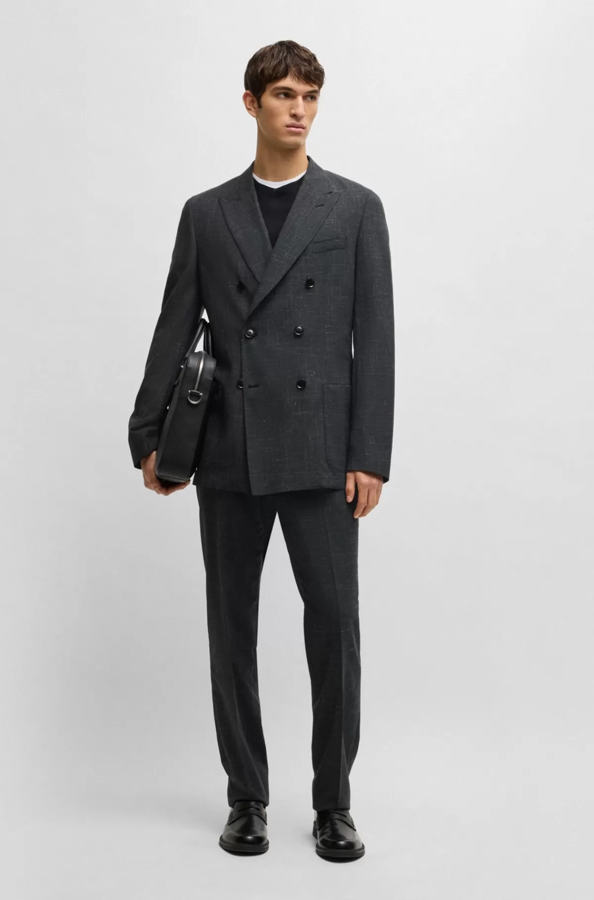 HUGO BOSS Jakkesæt Med Slim Fit I Mønstret Uld, Hør Og Stræk Grå Best