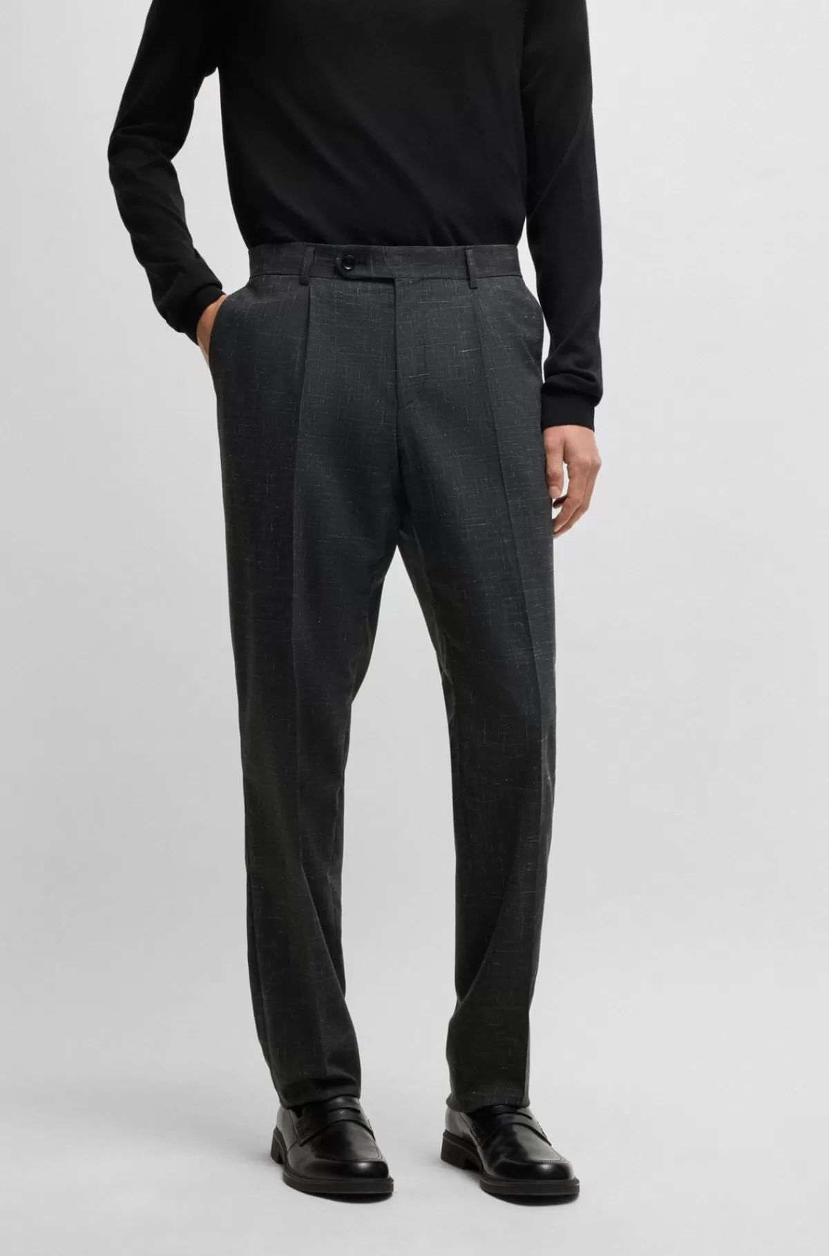 HUGO BOSS Jakkesæt Med Slim Fit I Mønstret Uld, Hør Og Stræk Grå Best
