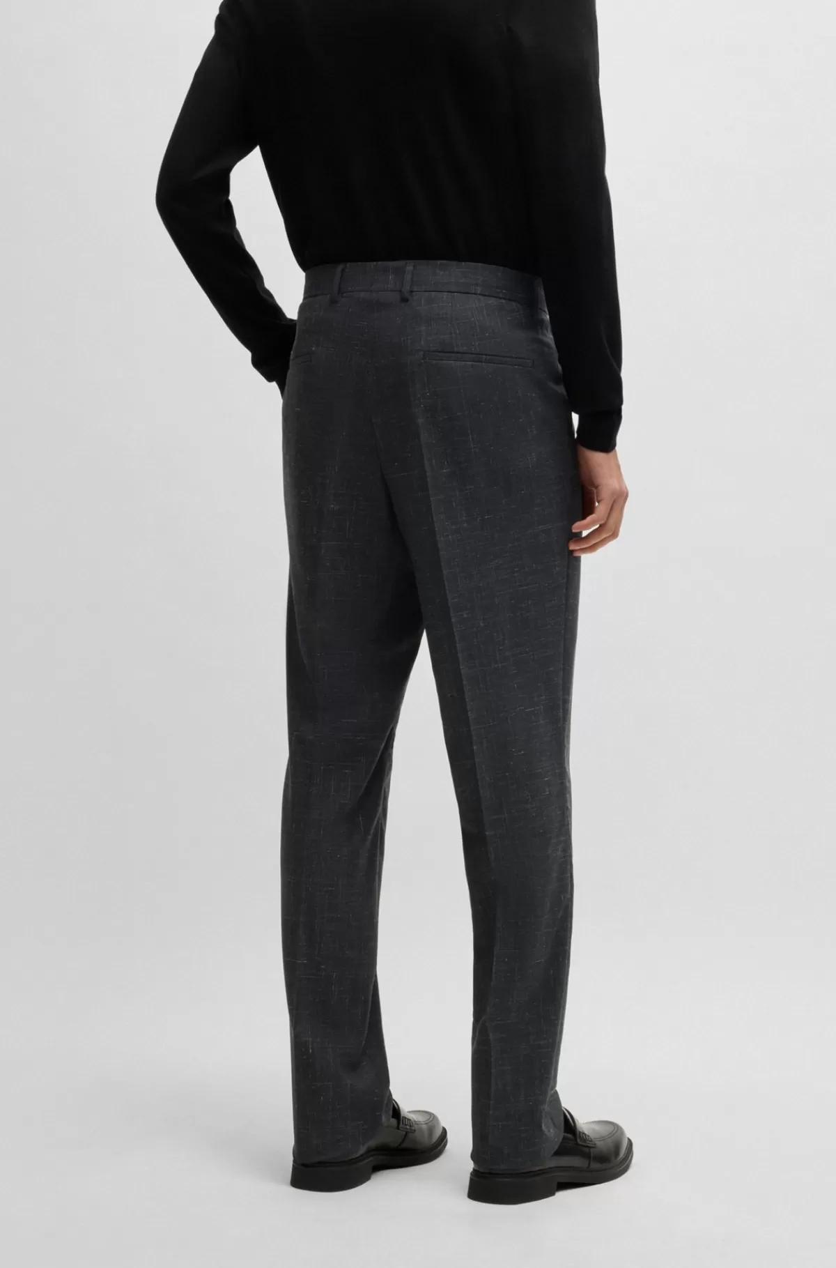 HUGO BOSS Jakkesæt Med Slim Fit I Mønstret Uld, Hør Og Stræk Grå Best