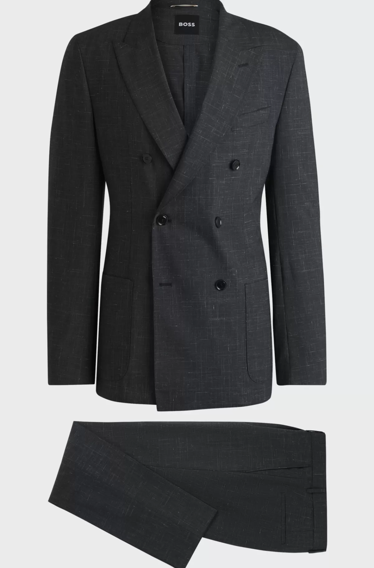 HUGO BOSS Jakkesæt Med Slim Fit I Mønstret Uld, Hør Og Stræk Grå Best