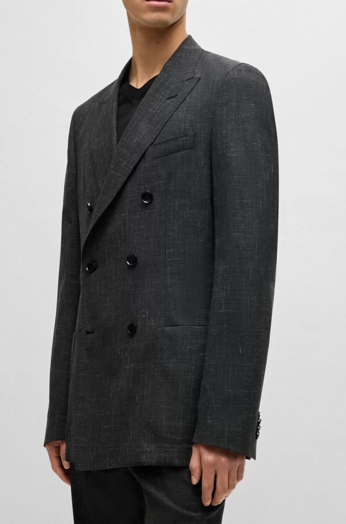 HUGO BOSS Jakkesæt Med Slim Fit I Mønstret Uld, Hør Og Stræk Grå Best
