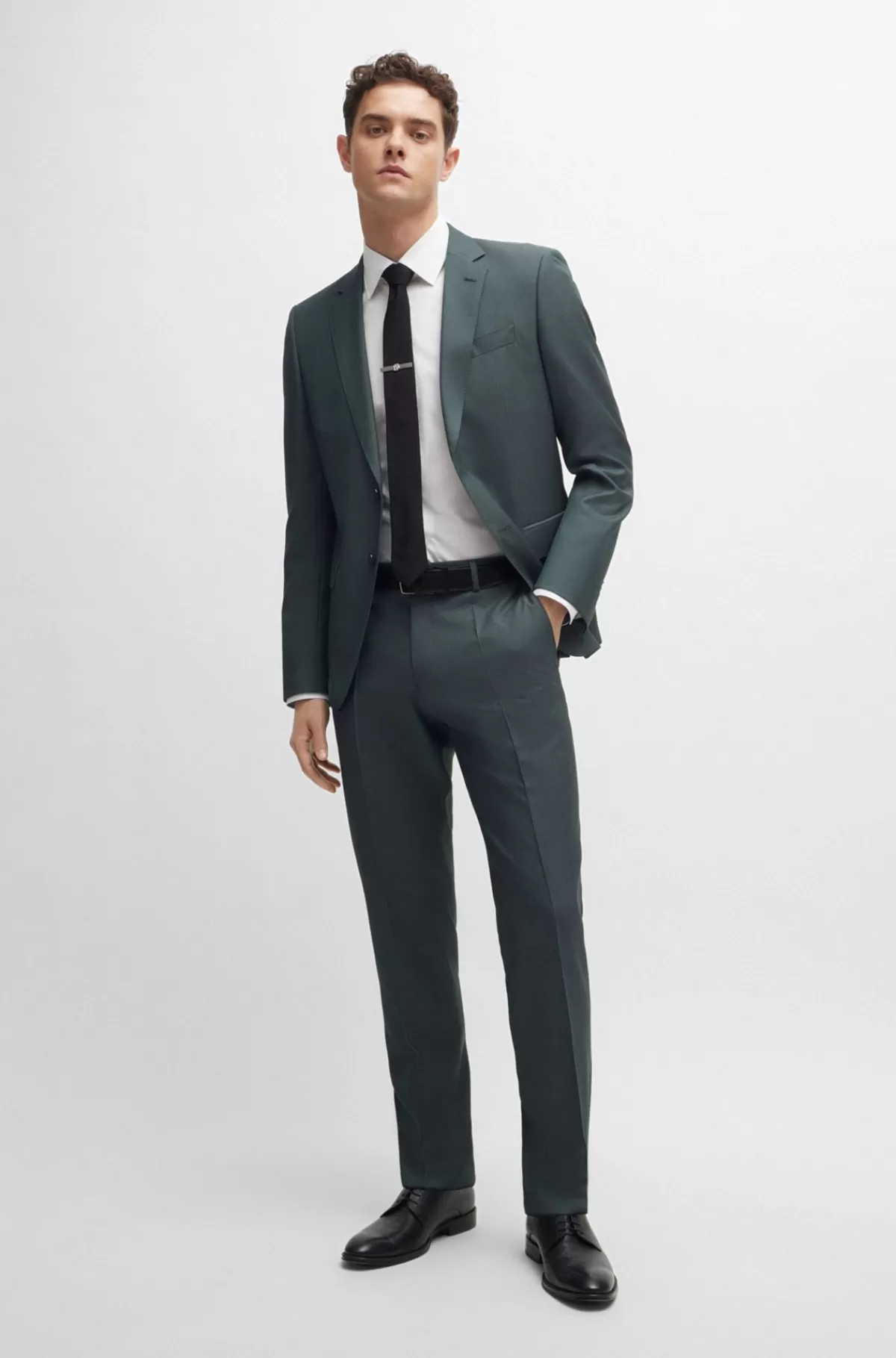 HUGO BOSS Jakkesæt Med Slim Fit I Ny Uld Med Sildebensmønster Mørkegrøn Flash Sale