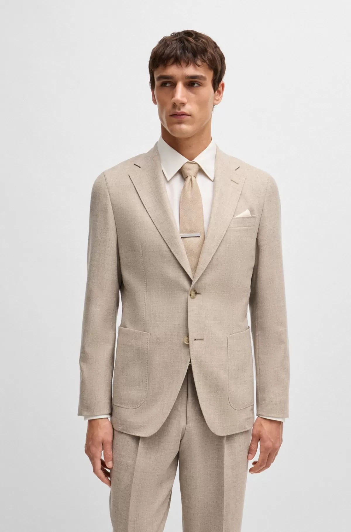 HUGO BOSS Jakkesæt Med Slim Fit I Ny Uld Og Bisonuld Lys beige Cheap