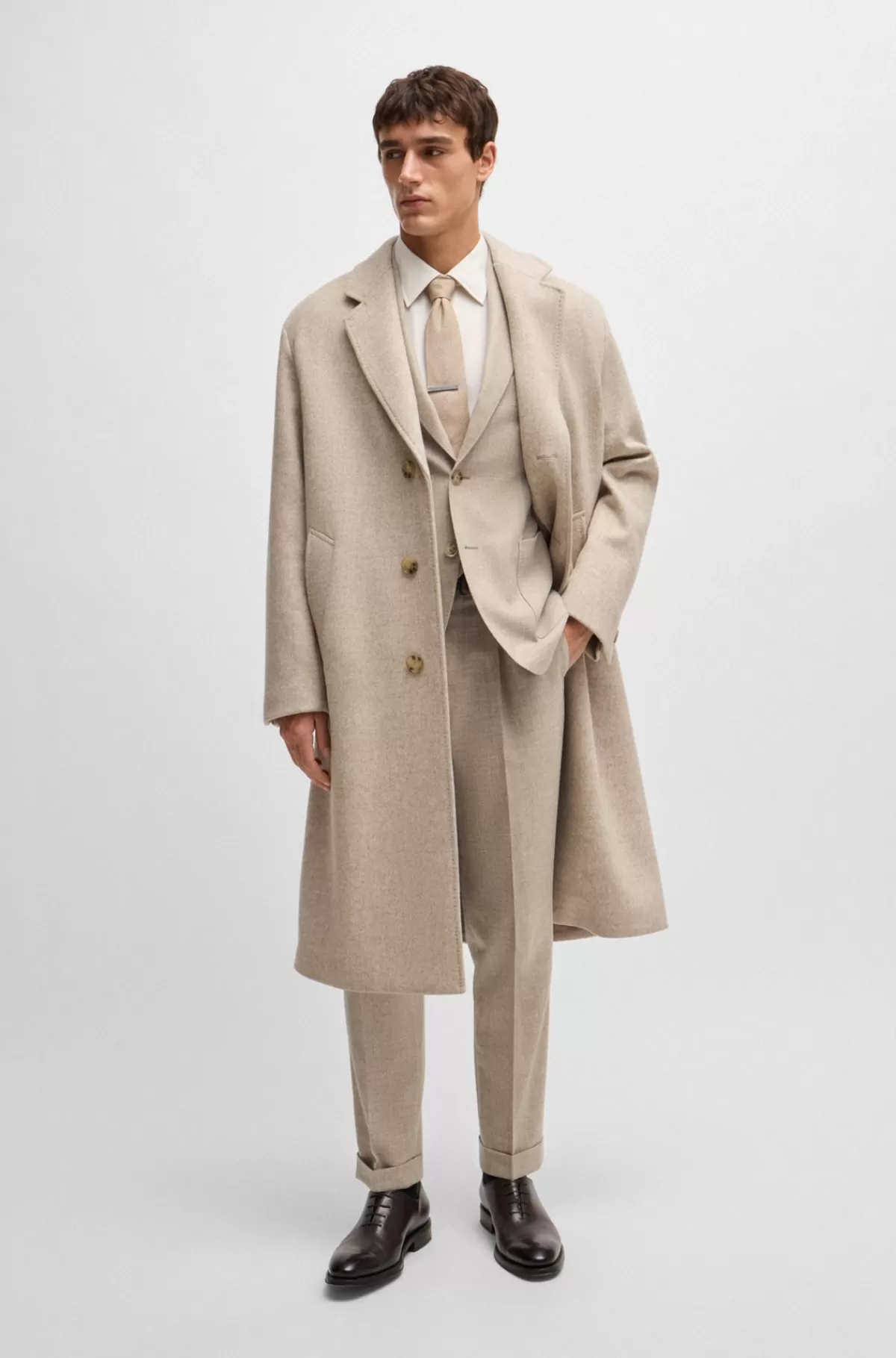 HUGO BOSS Jakkesæt Med Slim Fit I Ny Uld Og Bisonuld Lys beige Cheap
