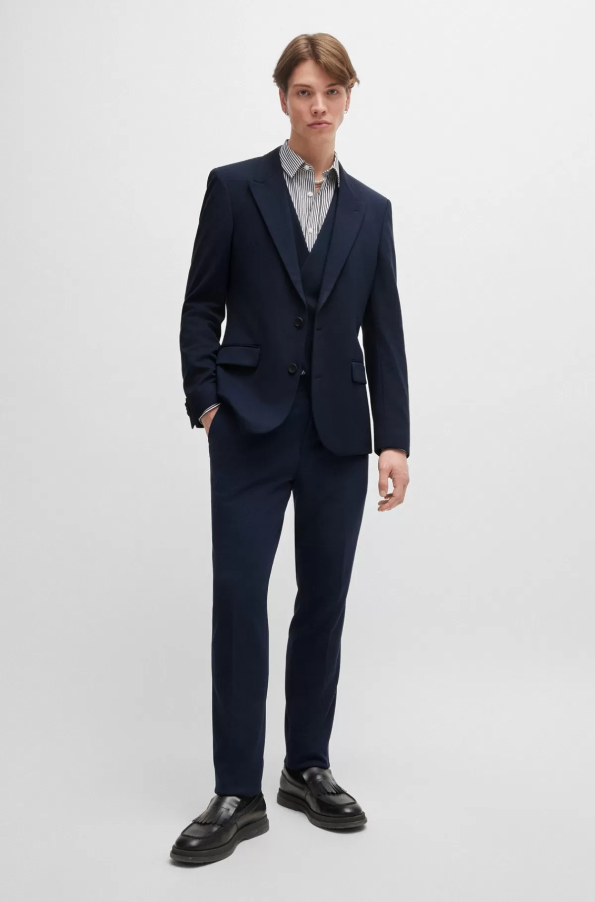 HUGO BOSS Jakkesæt Med Slim Fit I Performance-stof Med Stræk Mørkeblå Outlet