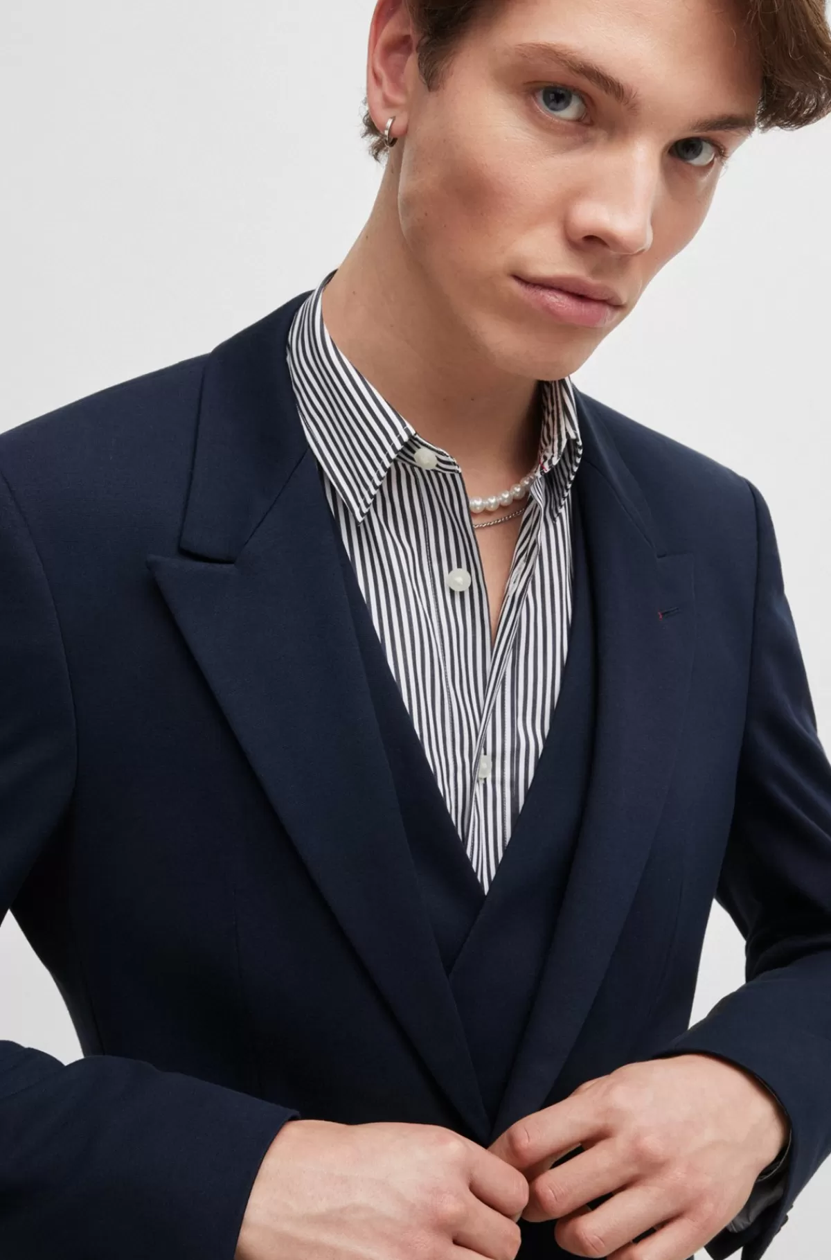 HUGO BOSS Jakkesæt Med Slim Fit I Performance-stof Med Stræk Mørkeblå Outlet