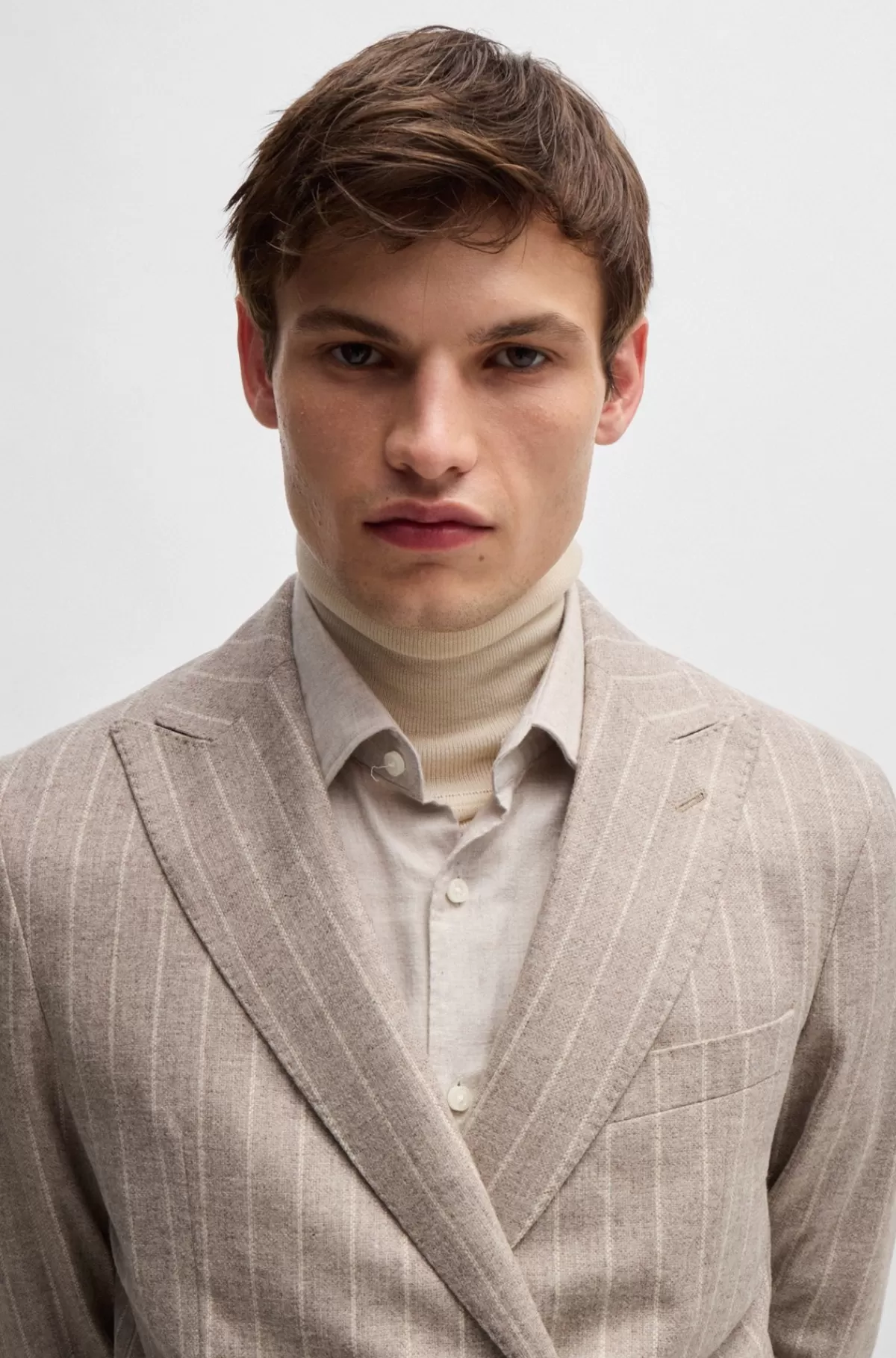 HUGO BOSS Jakkesæt Med Slim Fit I Stribet Uldblanding Lys beige Hot