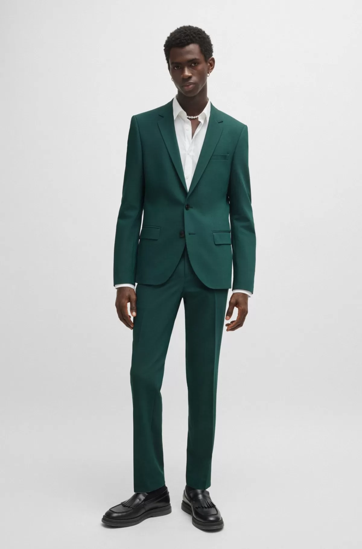 HUGO BOSS Jakkesæt Med Slim Fit I Stræktwill Mørkegrøn New
