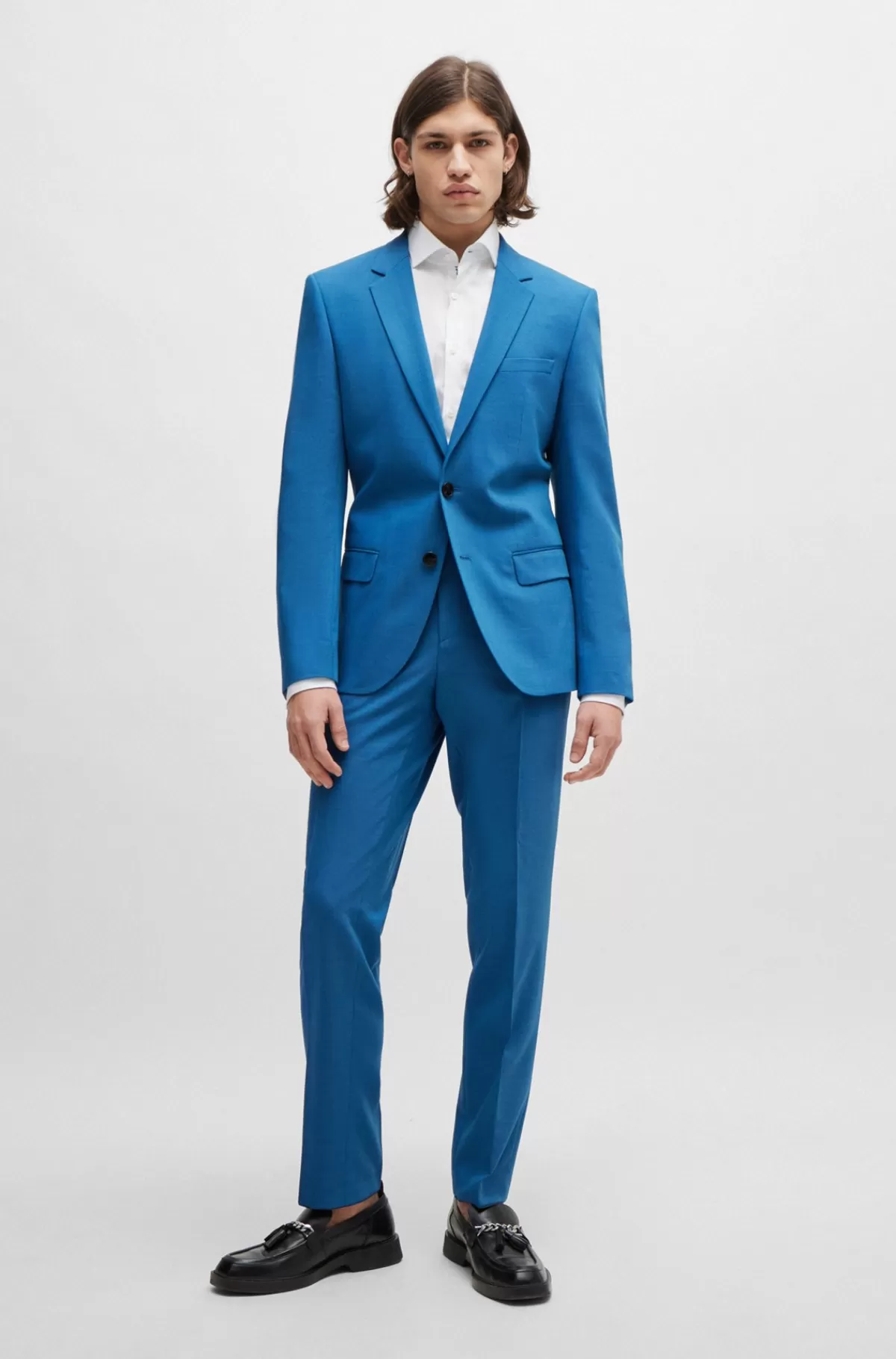 HUGO BOSS Jakkesæt Med Slim Fit I Stræktwill Blå Best Sale