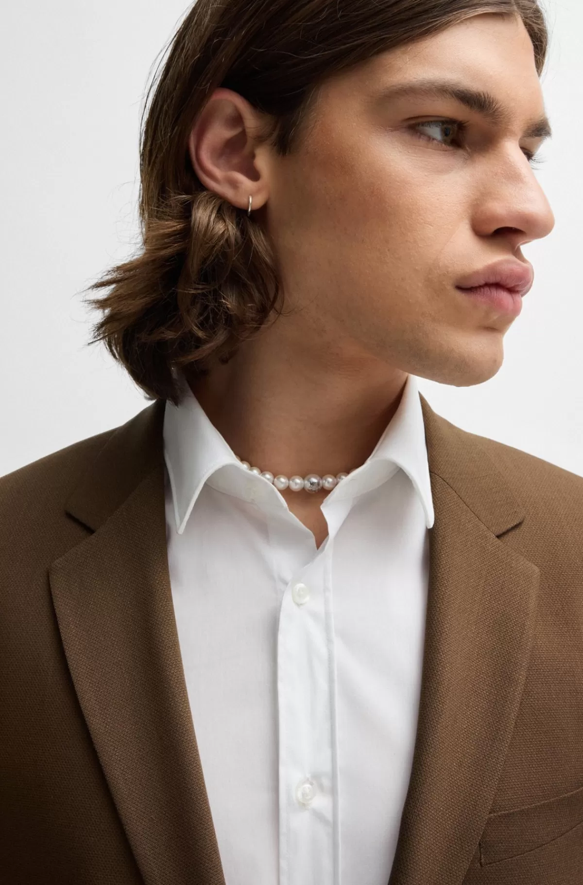 HUGO BOSS Jakkesæt Med Slim Fit I Stræktwill Brun Outlet