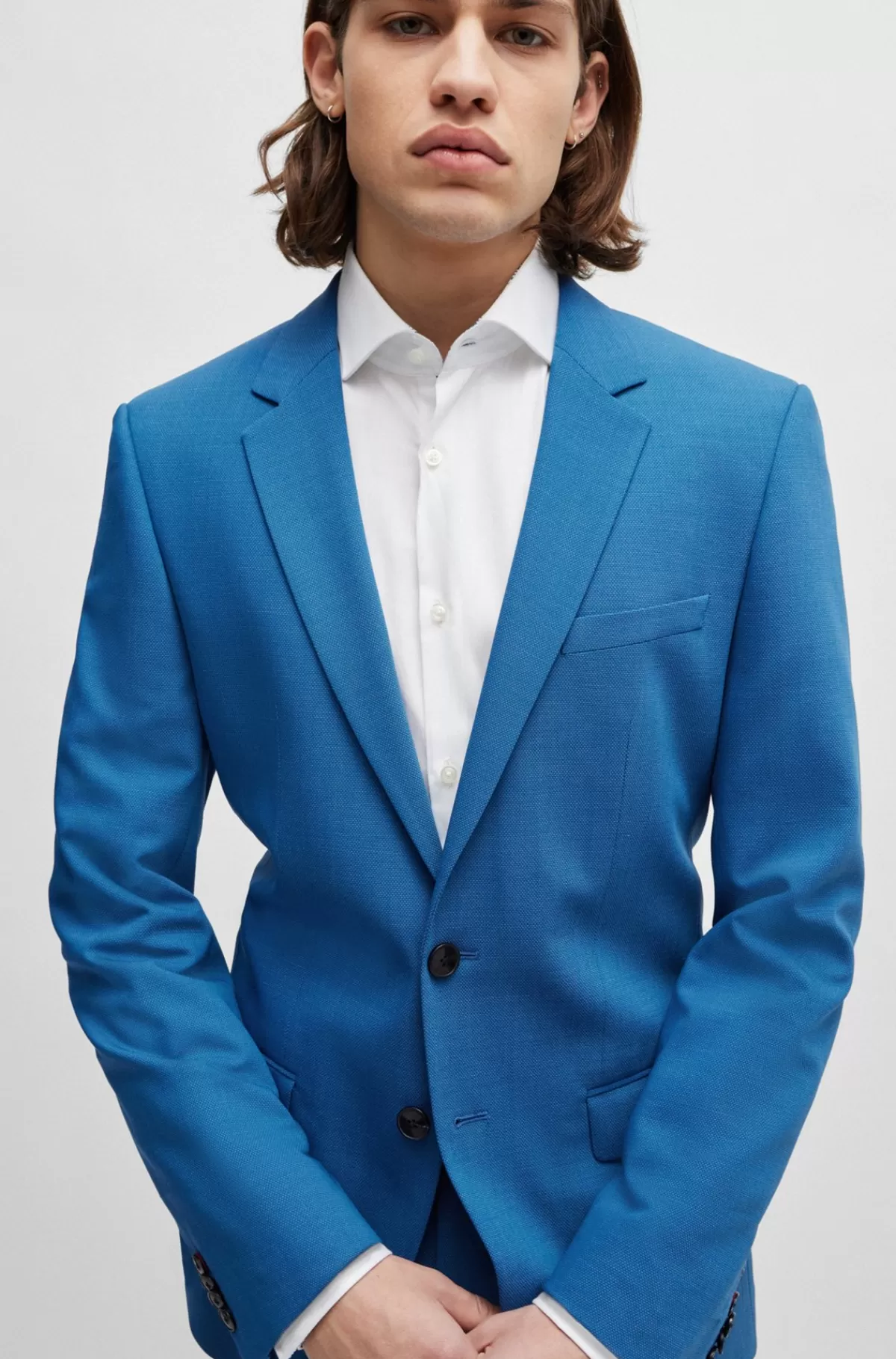 HUGO BOSS Jakkesæt Med Slim Fit I Stræktwill Blå Best Sale