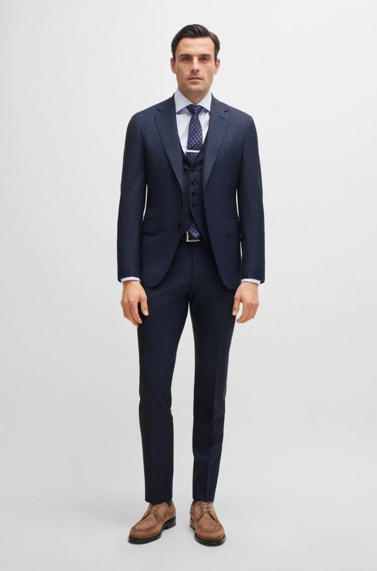 HUGO BOSS Jakkesæt Med Slim Fit I Ternet Ny Uld Mørkeblå Fashion