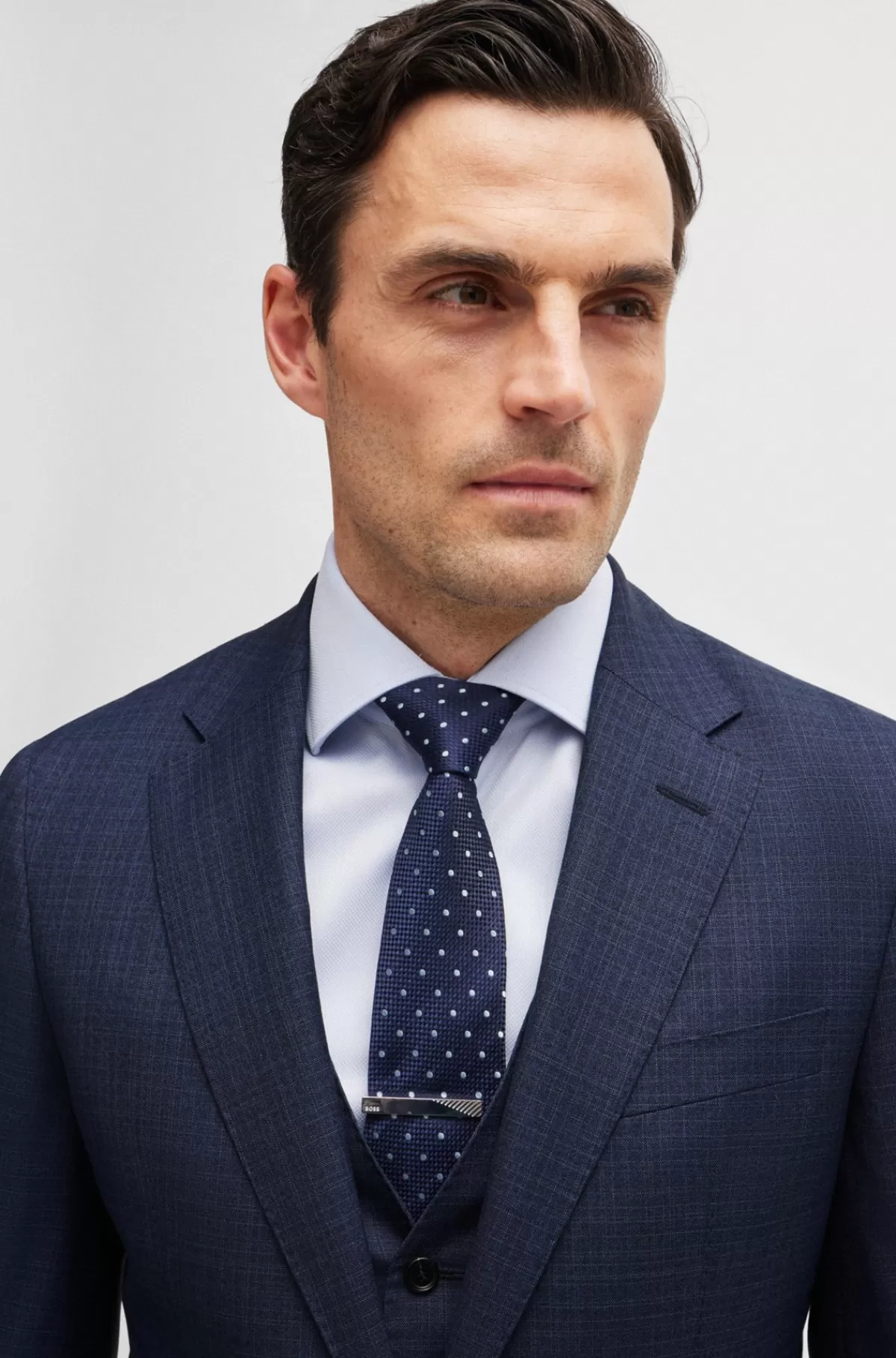 HUGO BOSS Jakkesæt Med Slim Fit I Ternet Ny Uld Mørkeblå Fashion
