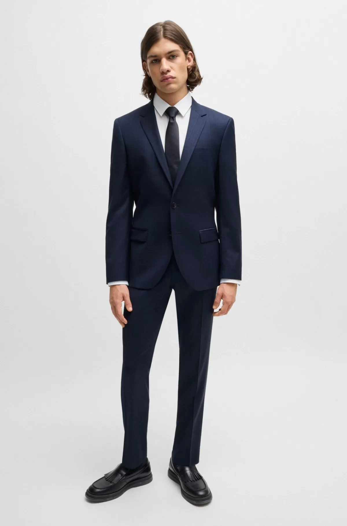 HUGO BOSS Jakkesæt Med Slim Fit I Ternet Ny Uld Med Stræk Blå mønstret Store