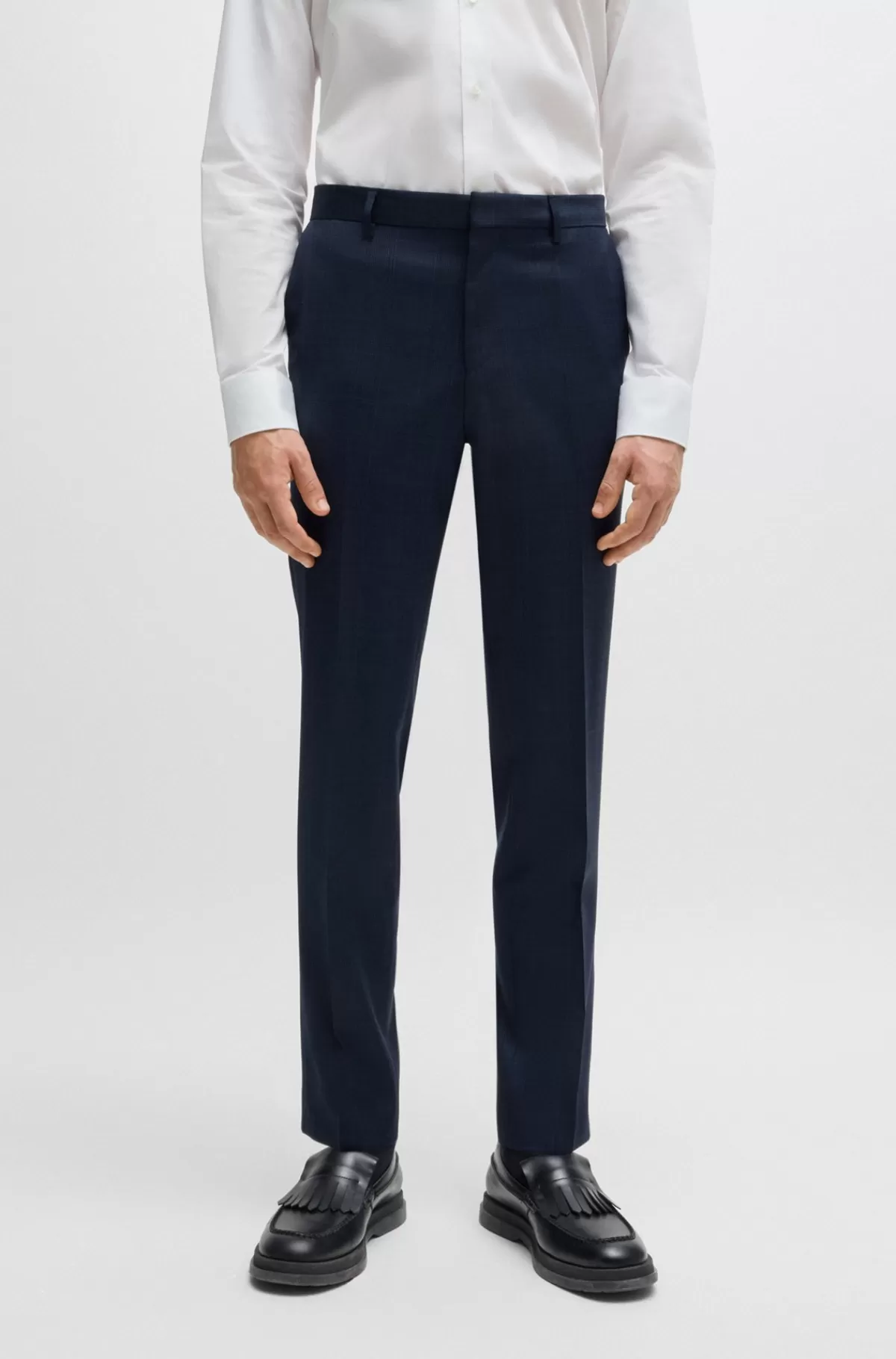 HUGO BOSS Jakkesæt Med Slim Fit I Ternet Ny Uld Med Stræk Blå mønstret Store