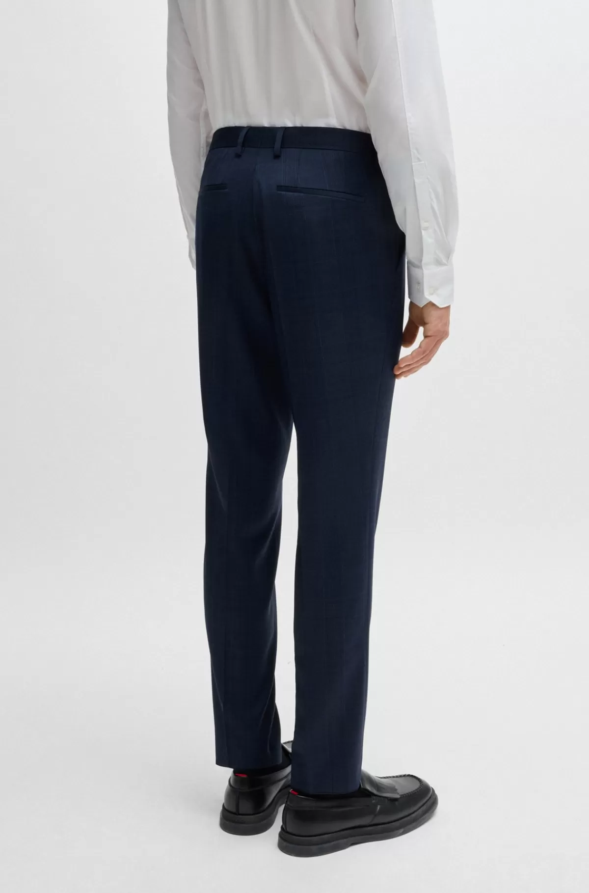 HUGO BOSS Jakkesæt Med Slim Fit I Ternet Ny Uld Med Stræk Blå mønstret Store