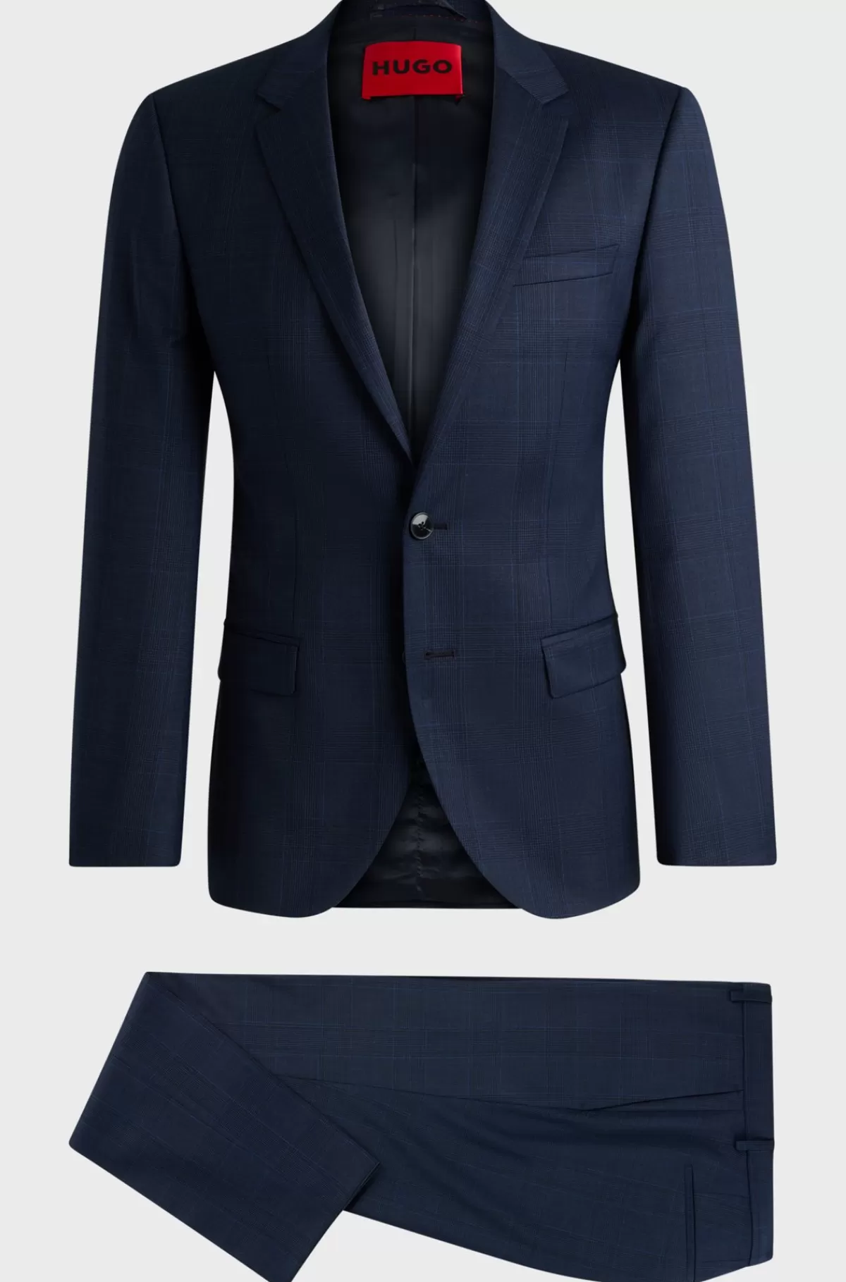 HUGO BOSS Jakkesæt Med Slim Fit I Ternet Ny Uld Med Stræk Blå mønstret Store