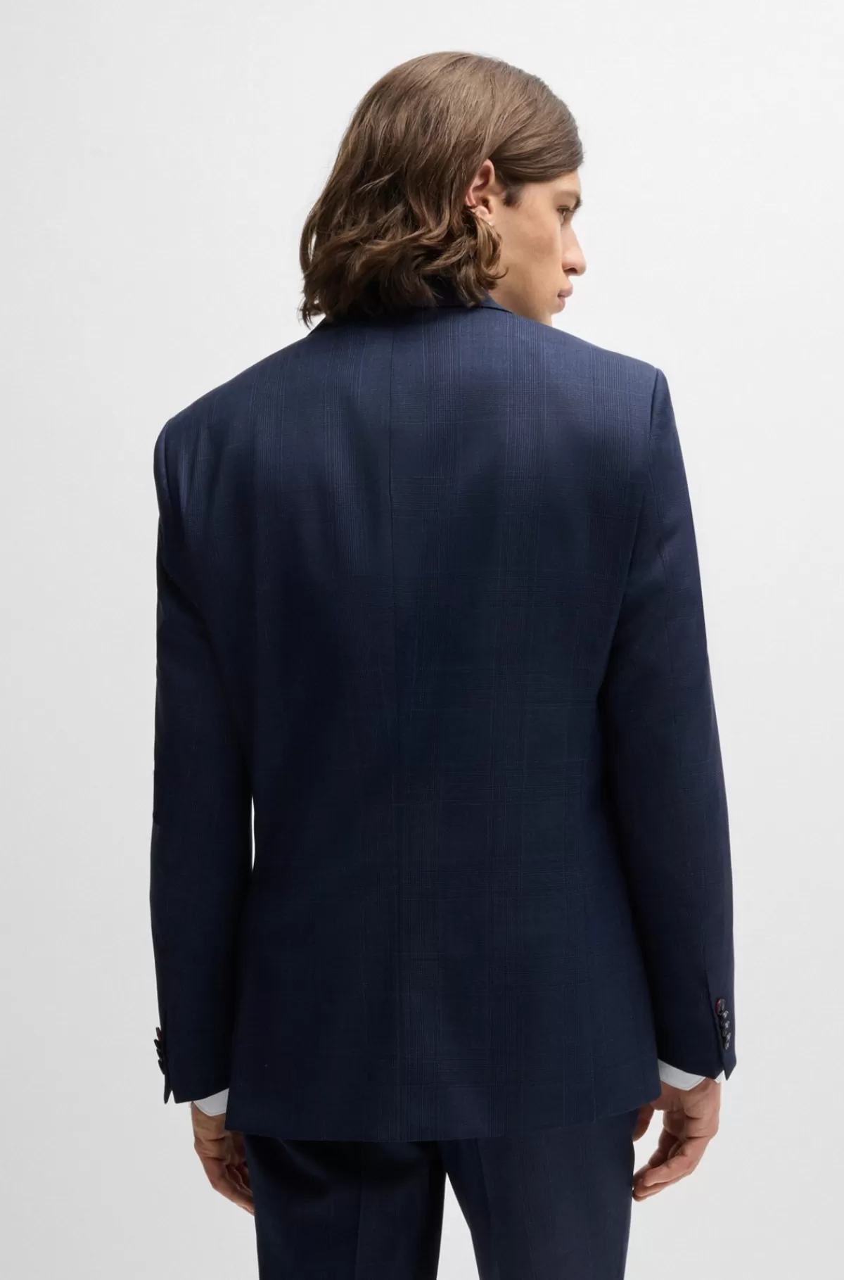 HUGO BOSS Jakkesæt Med Slim Fit I Ternet Ny Uld Med Stræk Blå mønstret Store