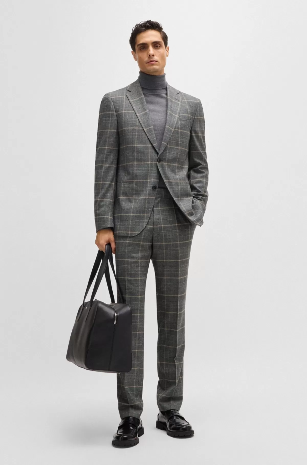 HUGO BOSS Jakkesæt Med Slim Fit I Ternet Uld Med Stræk Grå Shop