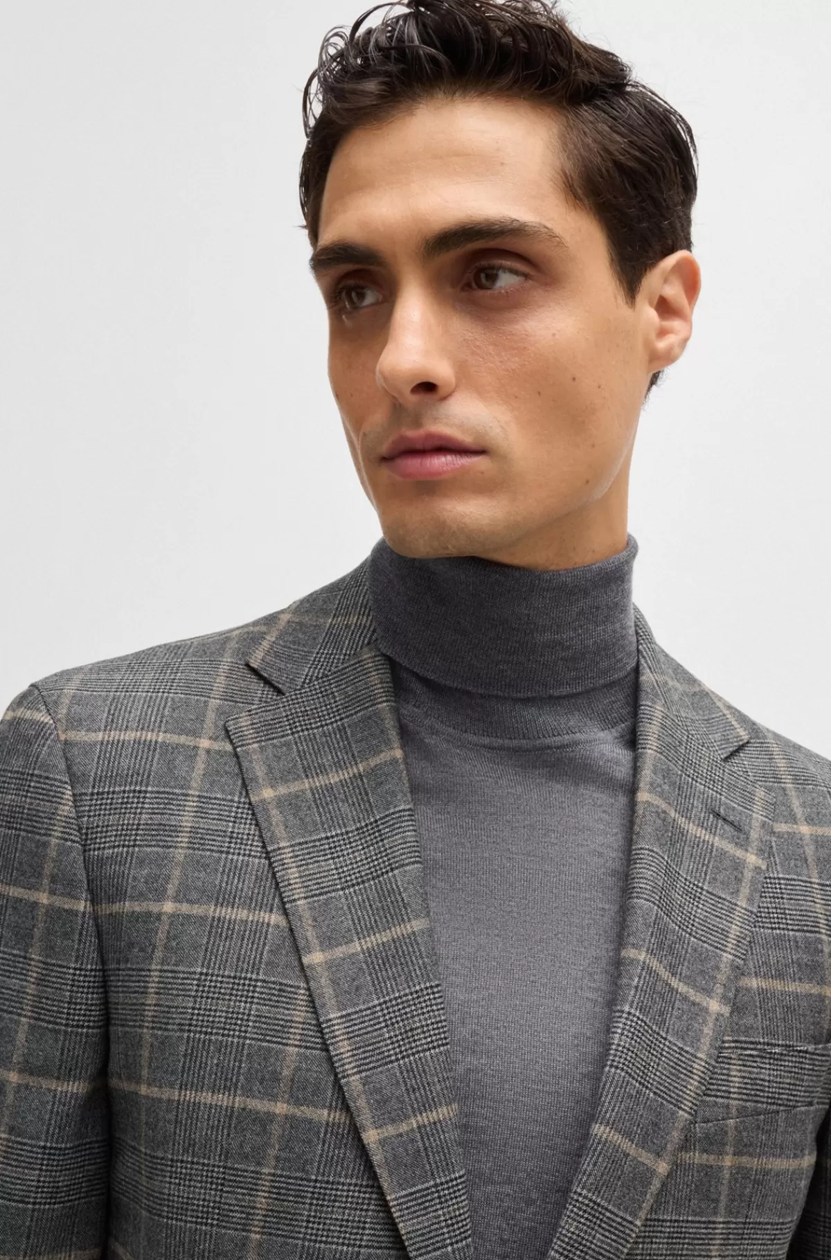 HUGO BOSS Jakkesæt Med Slim Fit I Ternet Uld Med Stræk Grå Shop