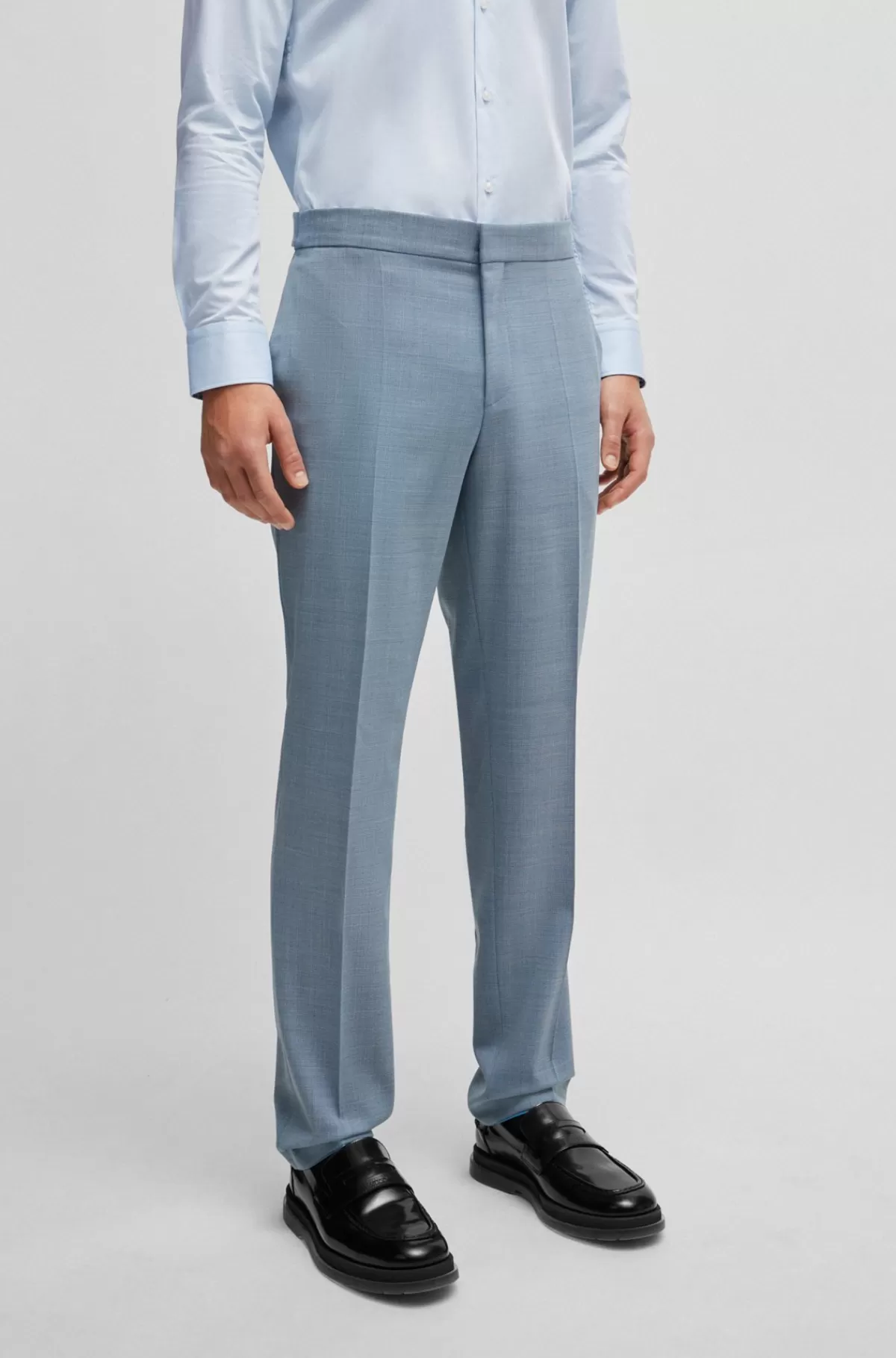 HUGO BOSS Jakkesæt Med Slim Fit I Tre Dele I Mønstret Stof Med Stræk Blå Cheap