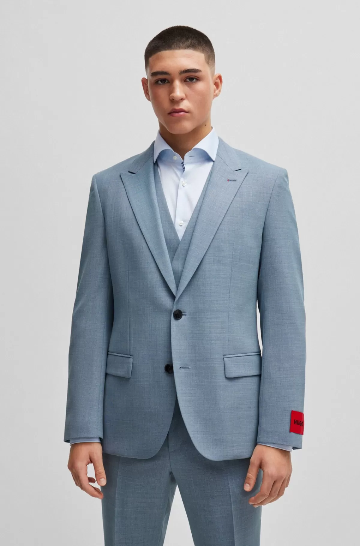 HUGO BOSS Jakkesæt Med Slim Fit I Tre Dele I Mønstret Stof Med Stræk Blå Cheap