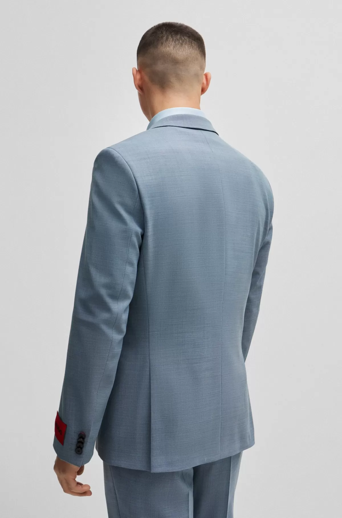 HUGO BOSS Jakkesæt Med Slim Fit I Tre Dele I Mønstret Stof Med Stræk Blå Cheap