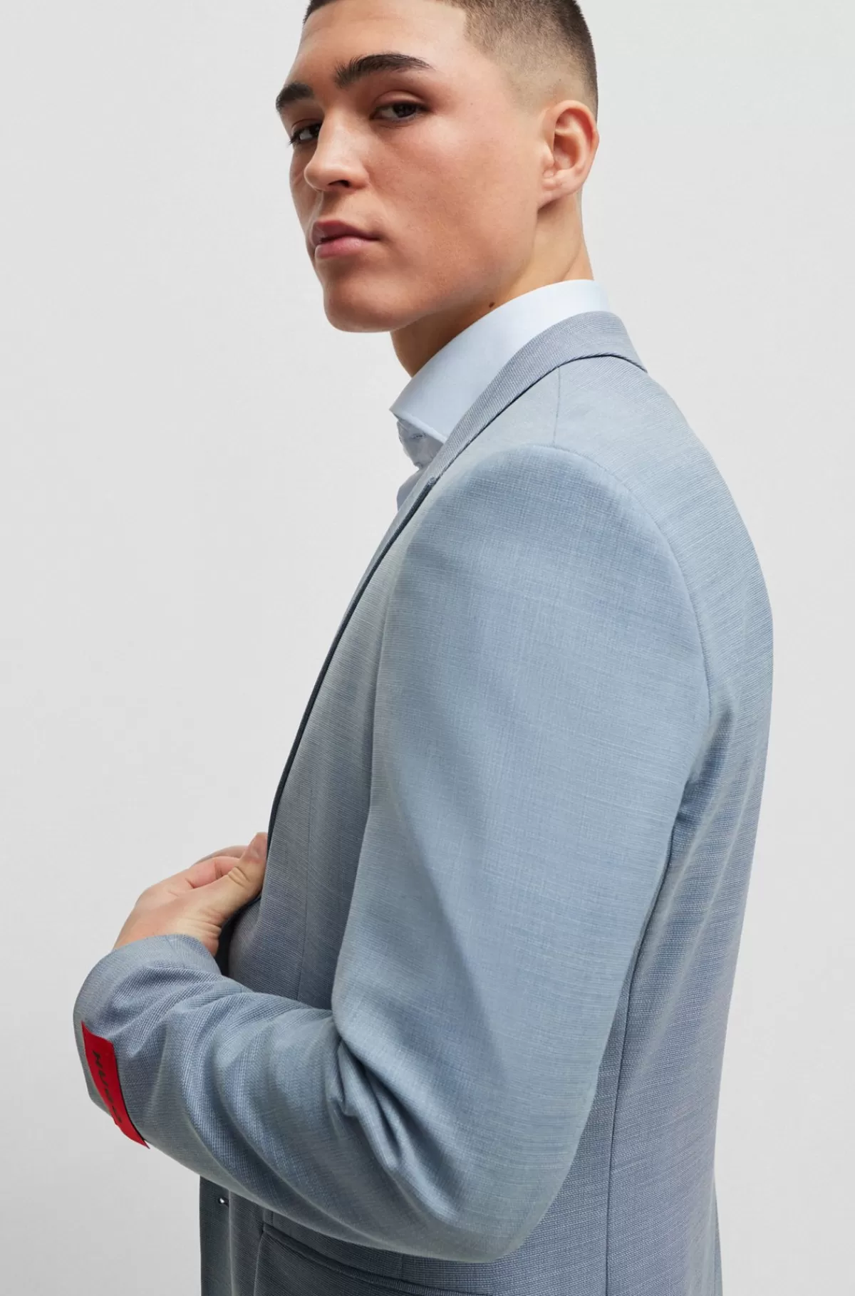 HUGO BOSS Jakkesæt Med Slim Fit I Tre Dele I Mønstret Stof Med Stræk Blå Cheap