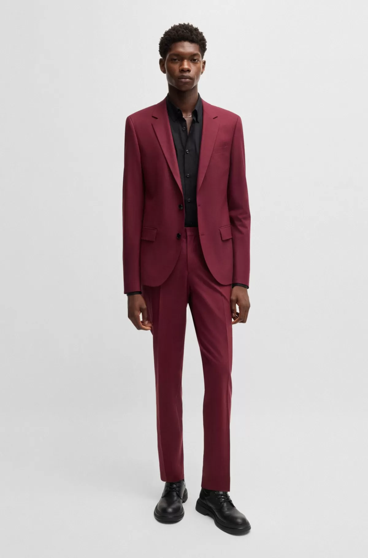 HUGO BOSS Jakkesæt Med Slim Fit I Uldblanding Med Performance-stræk Mørk pink Cheap