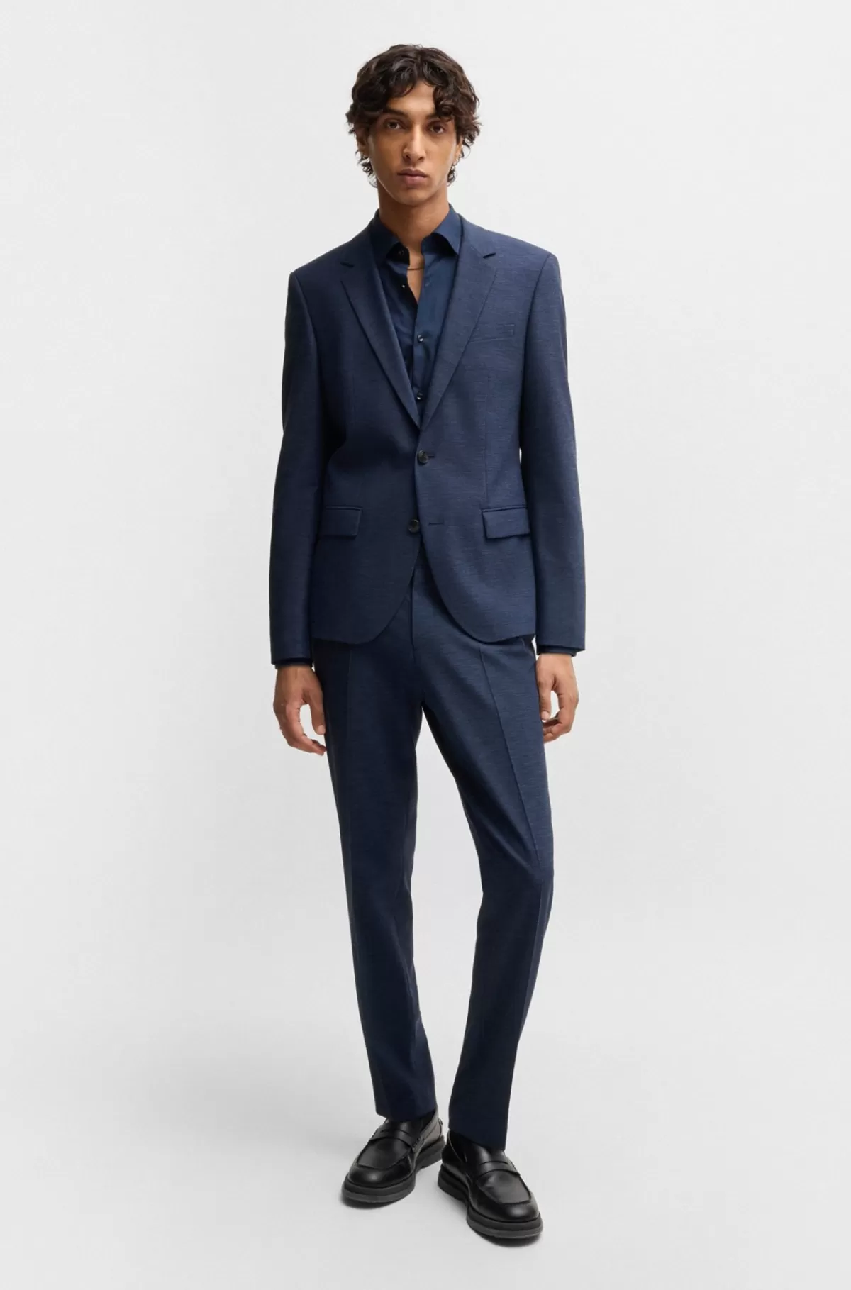 HUGO BOSS Jakkesæt Med Slim Fit I Uldblanding Med Performance-stræk Mørkeblå Best
