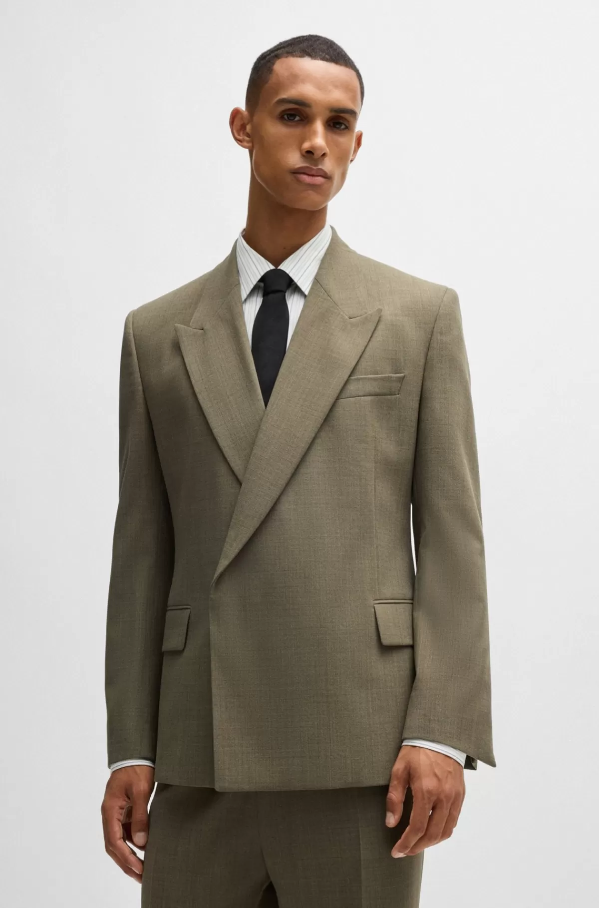 HUGO BOSS Jakkesætsjakke Med Regular Fit I Meleret Ny Uld Lysegrøn Sale