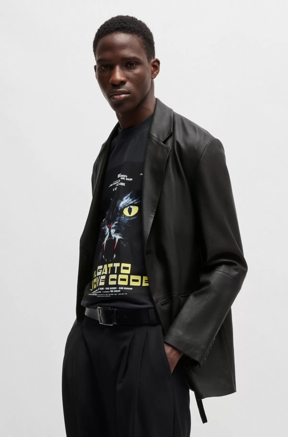 HUGO BOSS Jakkesætsjakke Med Relaxed Fit Af Blødt Læder Sort Cheap