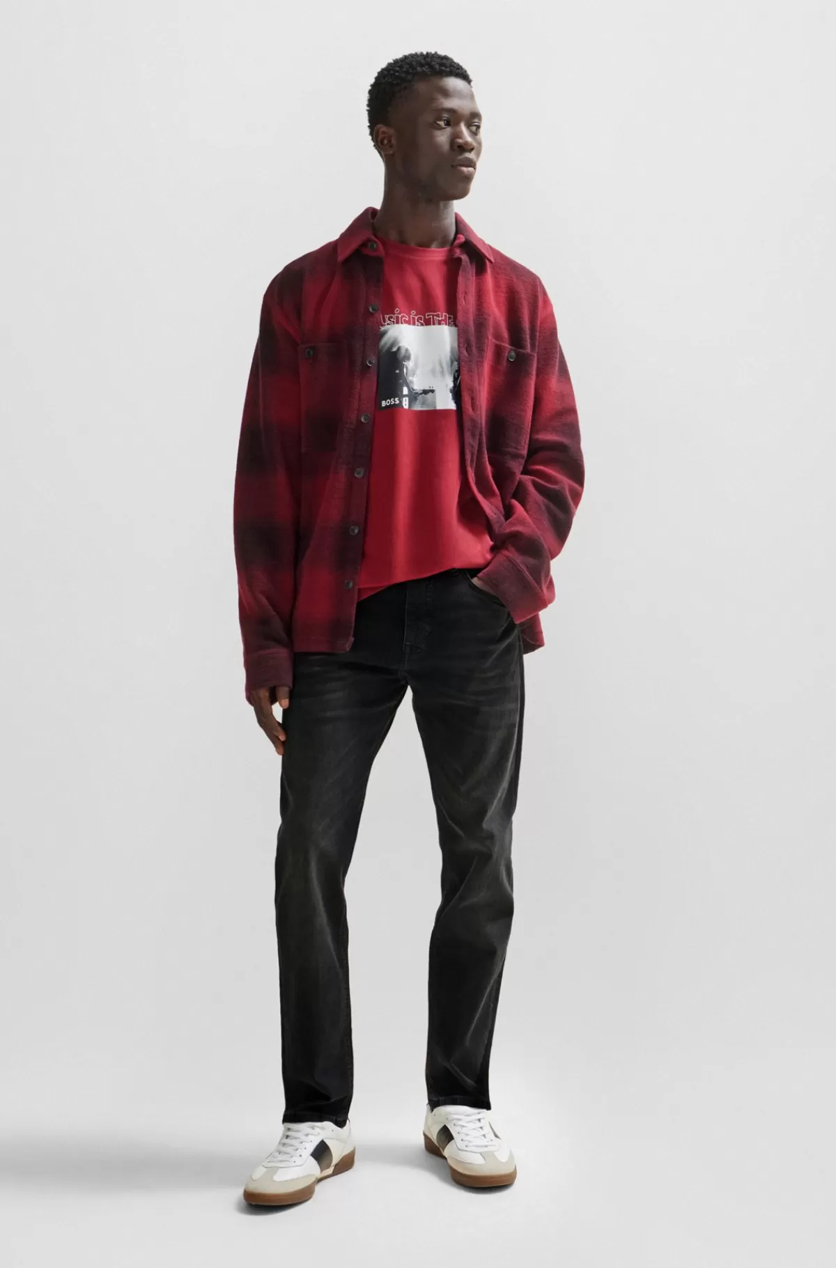 HUGO BOSS Jeans I Tapered Fit I Vasket Sort Denim Med Ekstra Stræk Mørkegrå Cheap