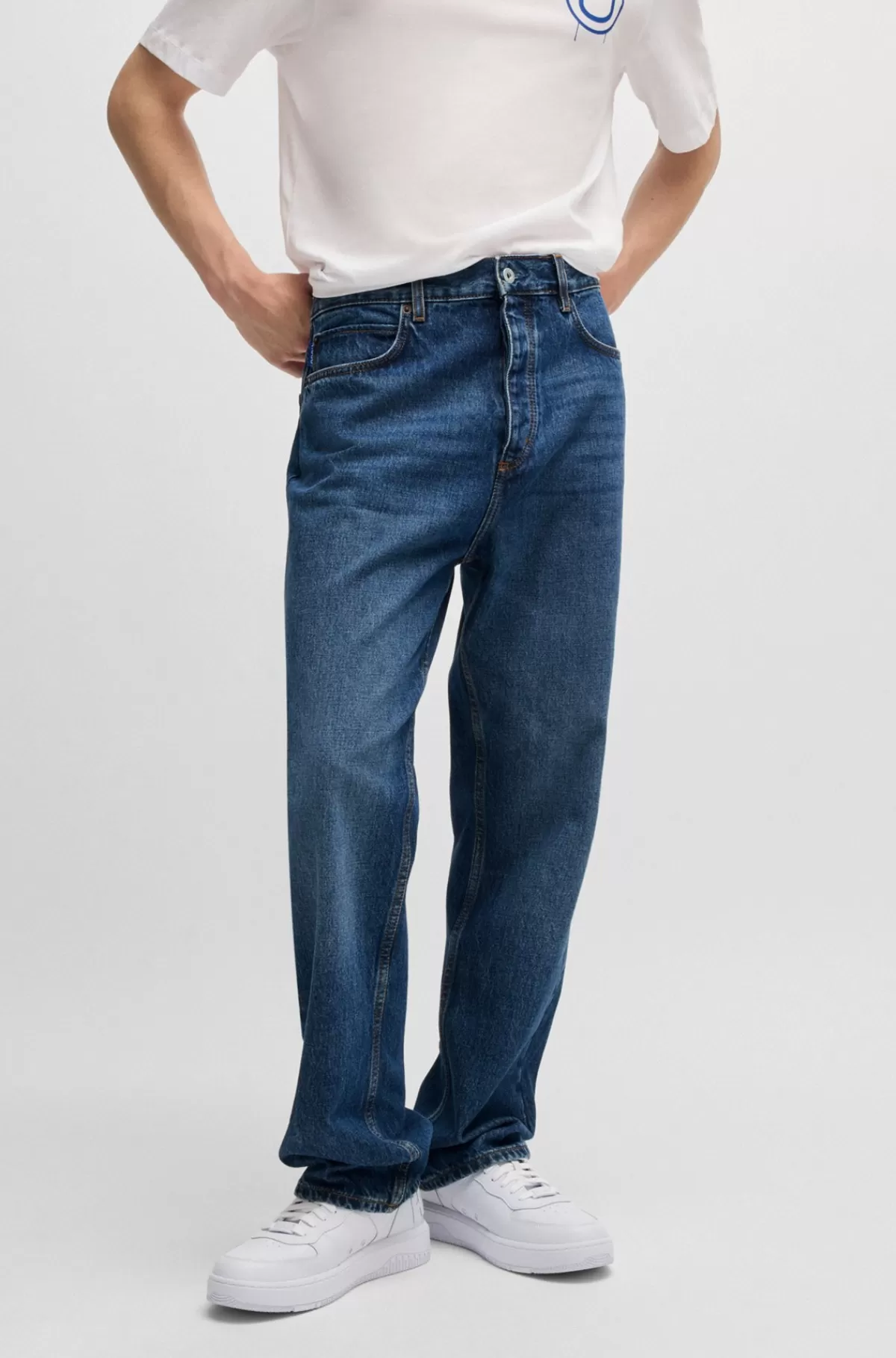 HUGO BOSS Jeans Med Baggy Fit I Denim Blå Clearance