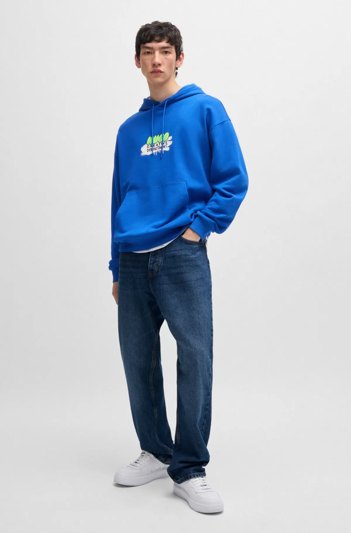 HUGO BOSS Jeans Med Baggy Fit I Denim Blå Clearance