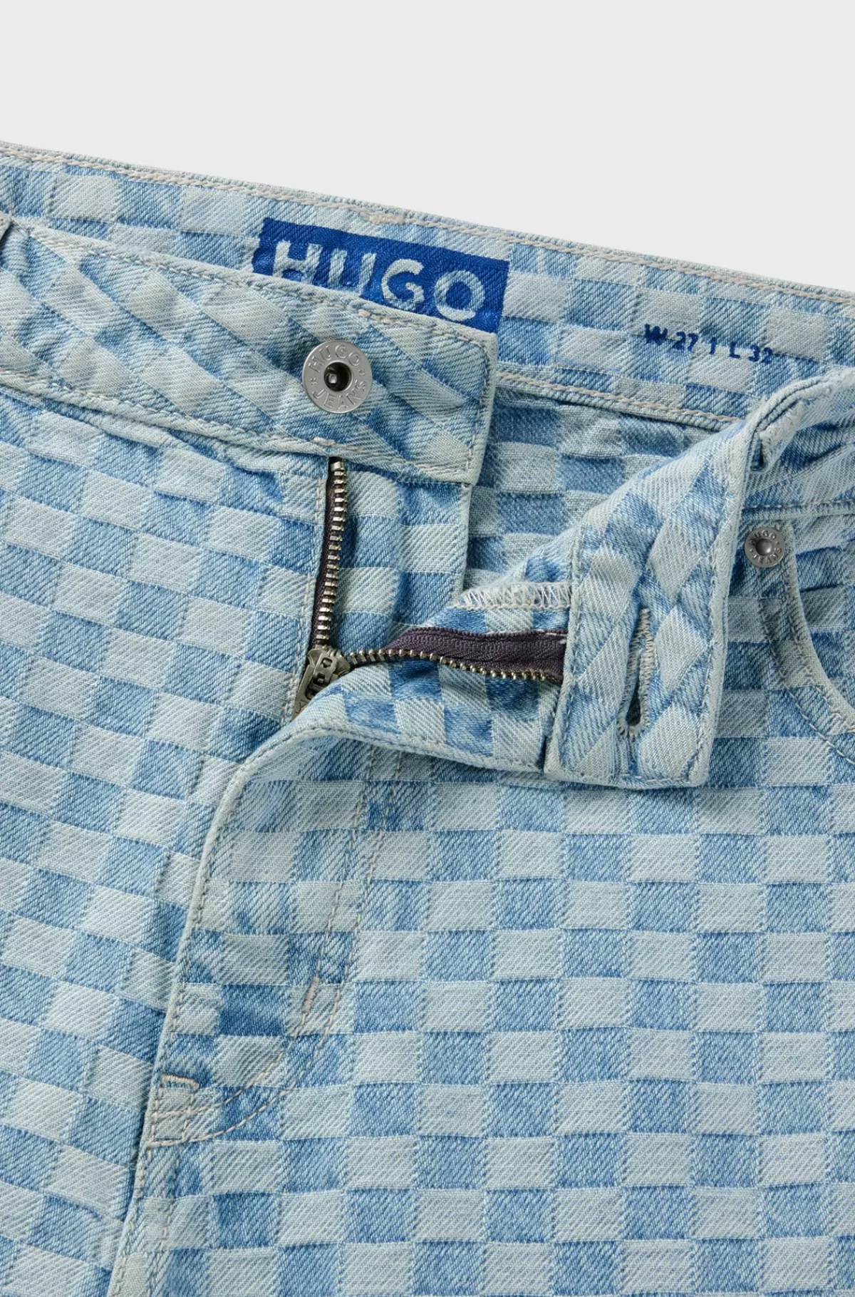 HUGO BOSS Jeans Med Baggy Fit I , Skakternet Denim Uden Stræk Lyseblå Best Sale