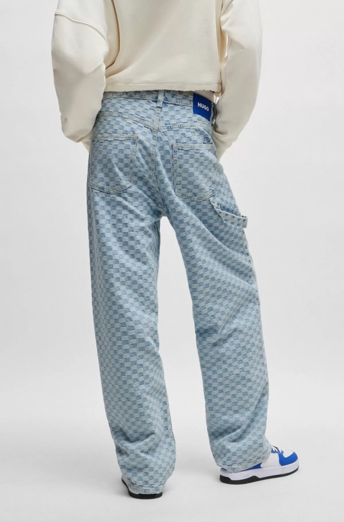 HUGO BOSS Jeans Med Baggy Fit I , Skakternet Denim Uden Stræk Lyseblå Best Sale