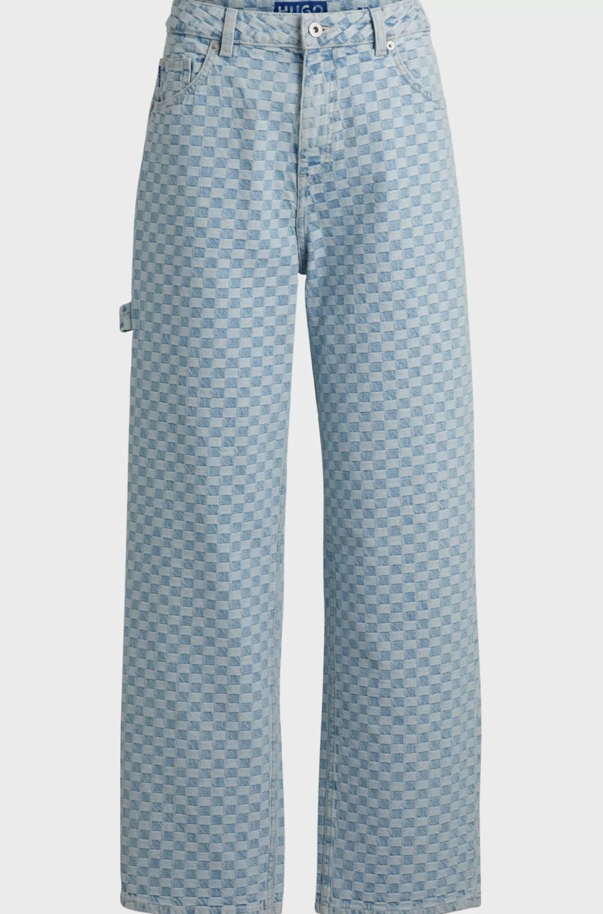 HUGO BOSS Jeans Med Baggy Fit I , Skakternet Denim Uden Stræk Lyseblå Best Sale