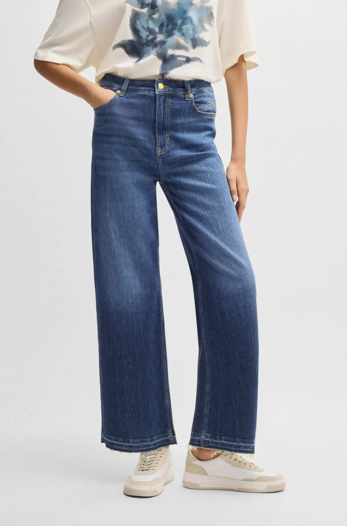 HUGO BOSS Jeans Med Brede Ben I Indigoblå Denim Med Stræk Mørkeblå Outlet