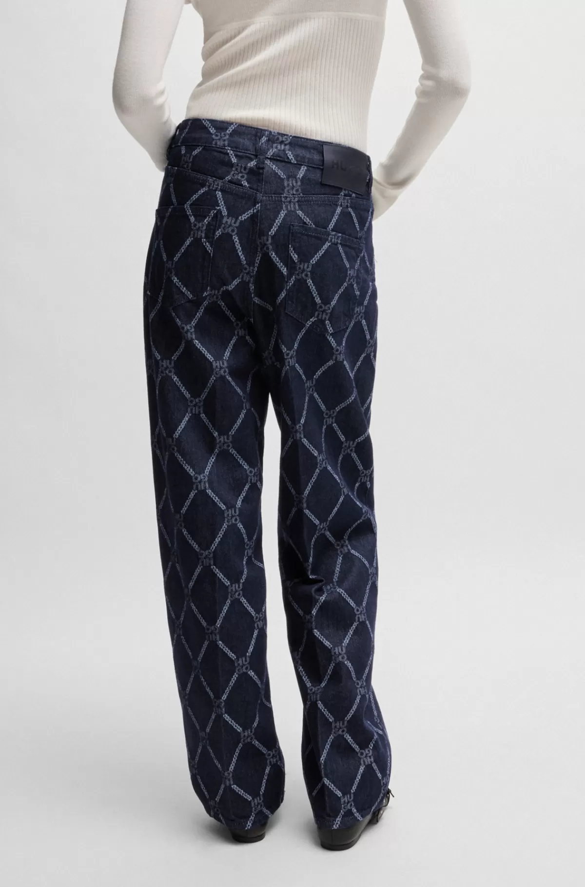 HUGO BOSS Jeans Med Brede Ben Og Stablet Logografik Mørkeblå Sale