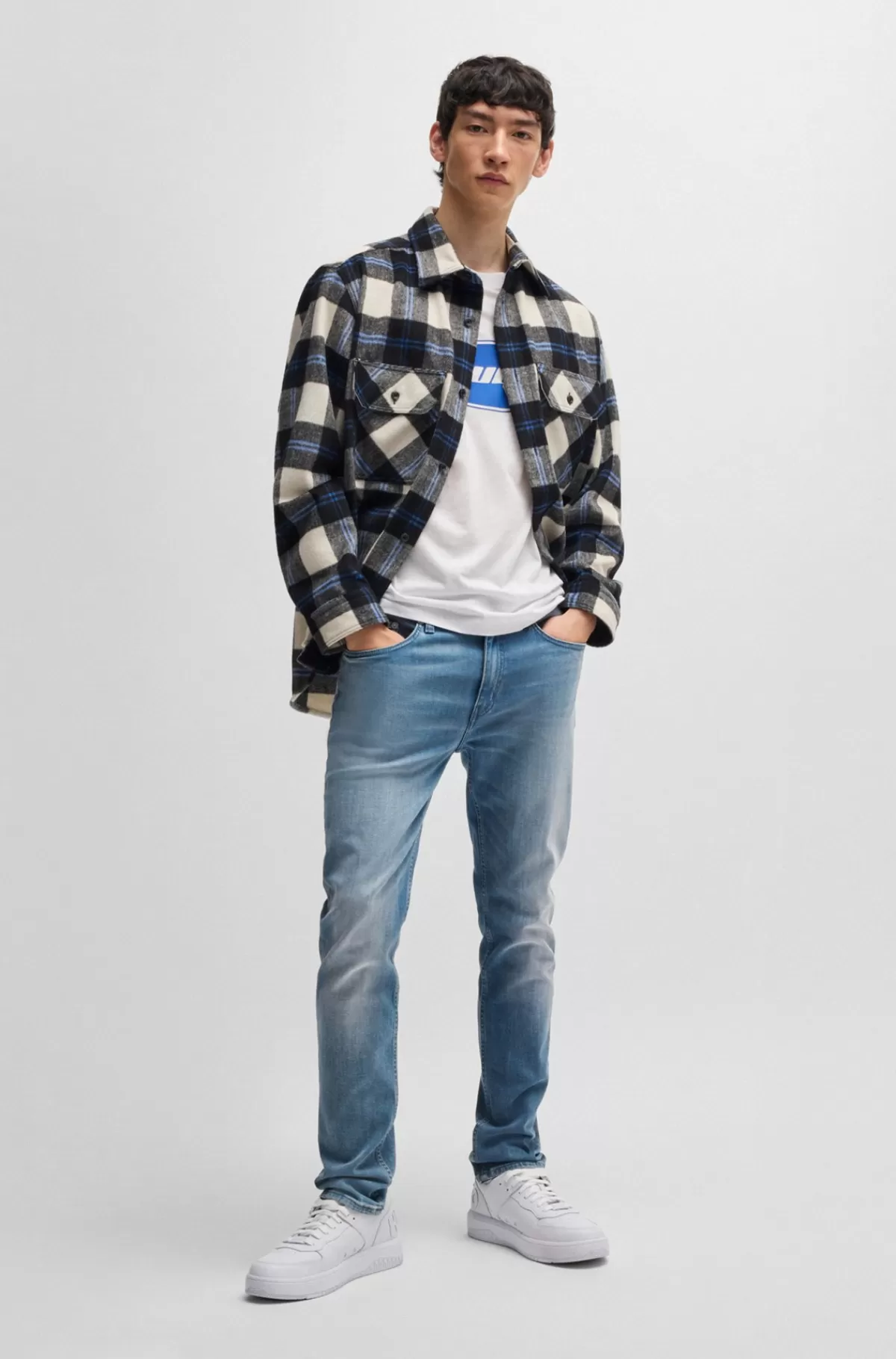 HUGO BOSS Jeans Med Extra Slim Fit I Mellemblå Denim Med Stræk Mørkeblå Hot