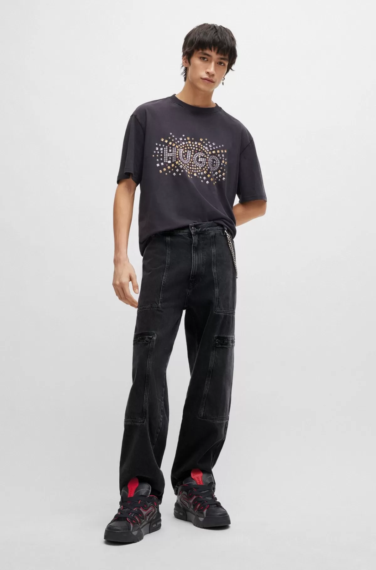 HUGO BOSS Jeans Med Loose Fit I Sort Denim Med Justerbare Kanter Mørkegrå Hot