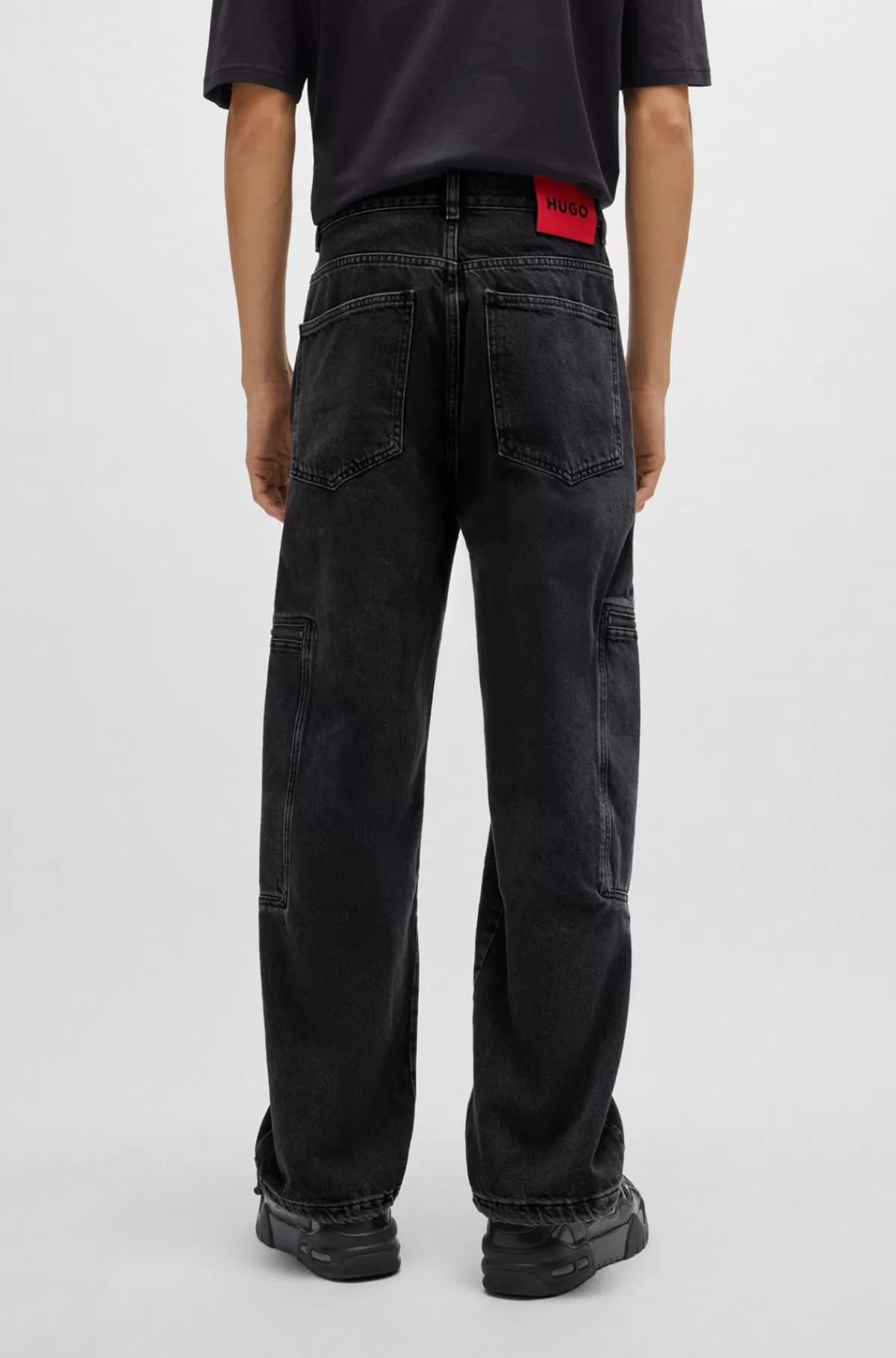 HUGO BOSS Jeans Med Loose Fit I Sort Denim Med Justerbare Kanter Mørkegrå Hot