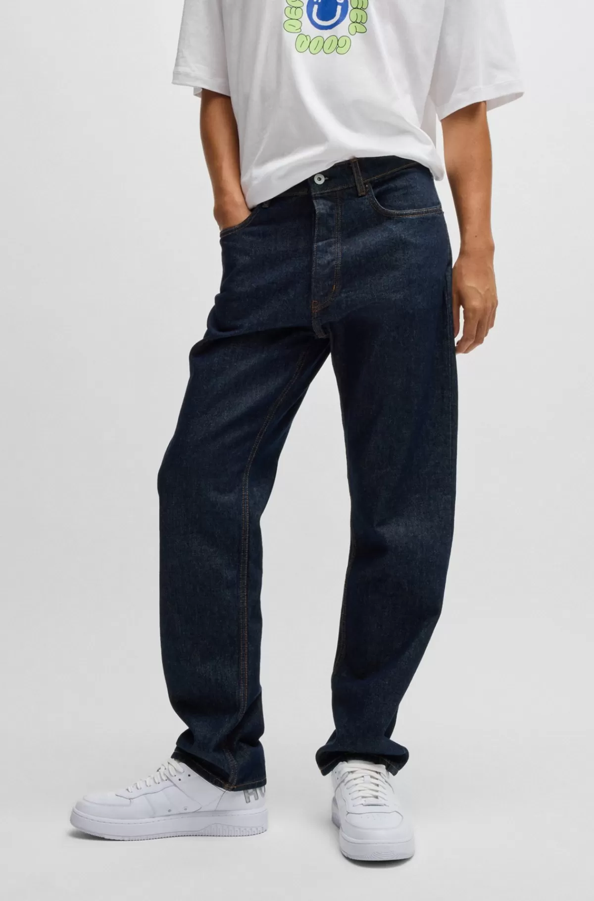 HUGO BOSS Jeans Med Regular Fit I Rå Denim Mørkeblå New