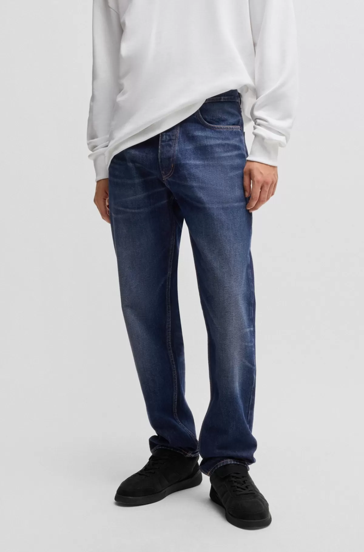 HUGO BOSS Jeans Med Regular Fit I Stonewashed Denim Mørkeblå Cheap