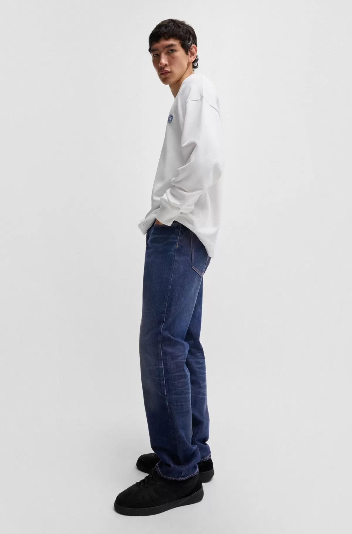 HUGO BOSS Jeans Med Regular Fit I Stonewashed Denim Mørkeblå Cheap