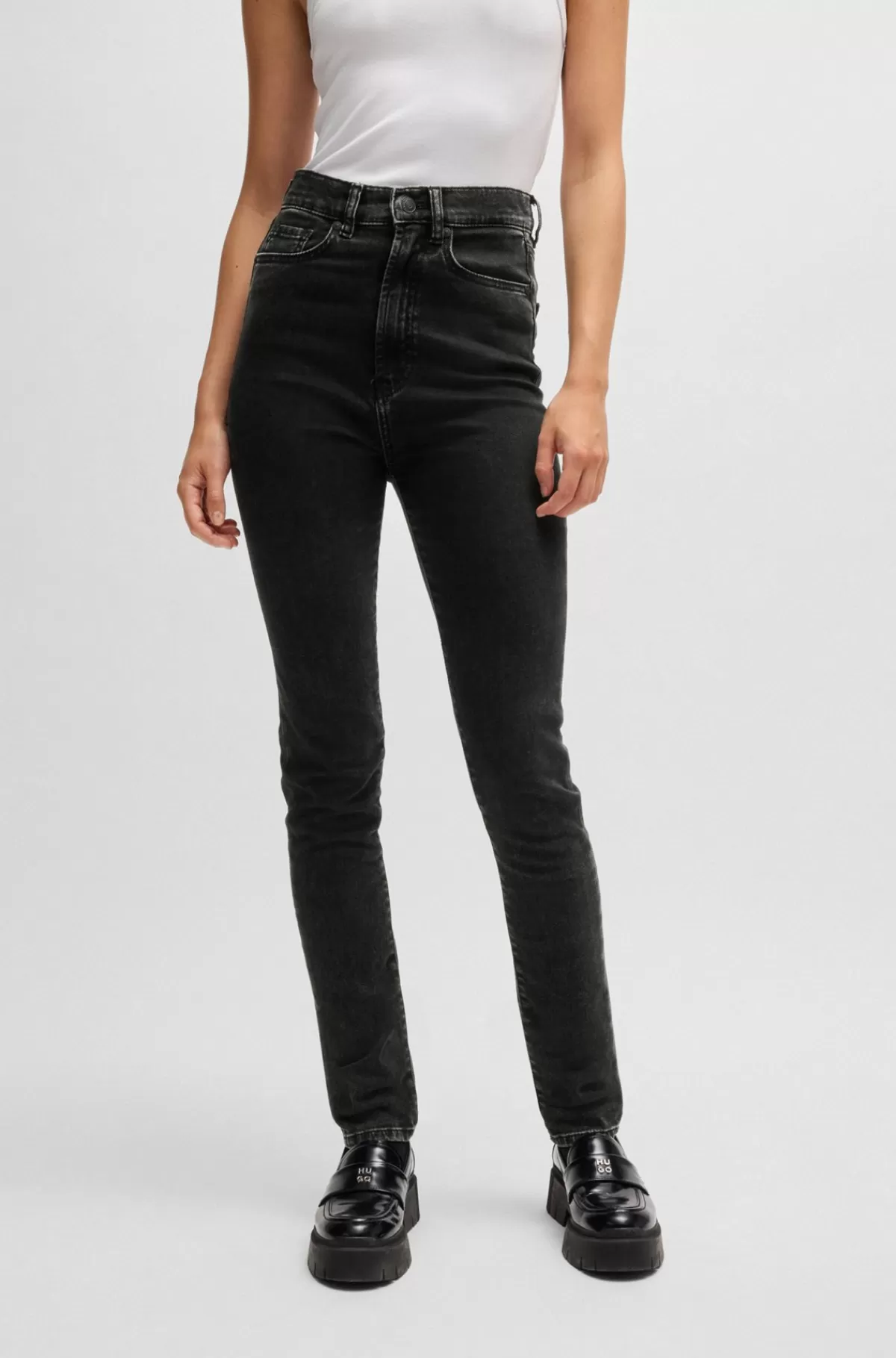 HUGO BOSS Jeans Med Skinny Fit I Sort Denim Med Ekstra Stræk Mørkegrå Shop