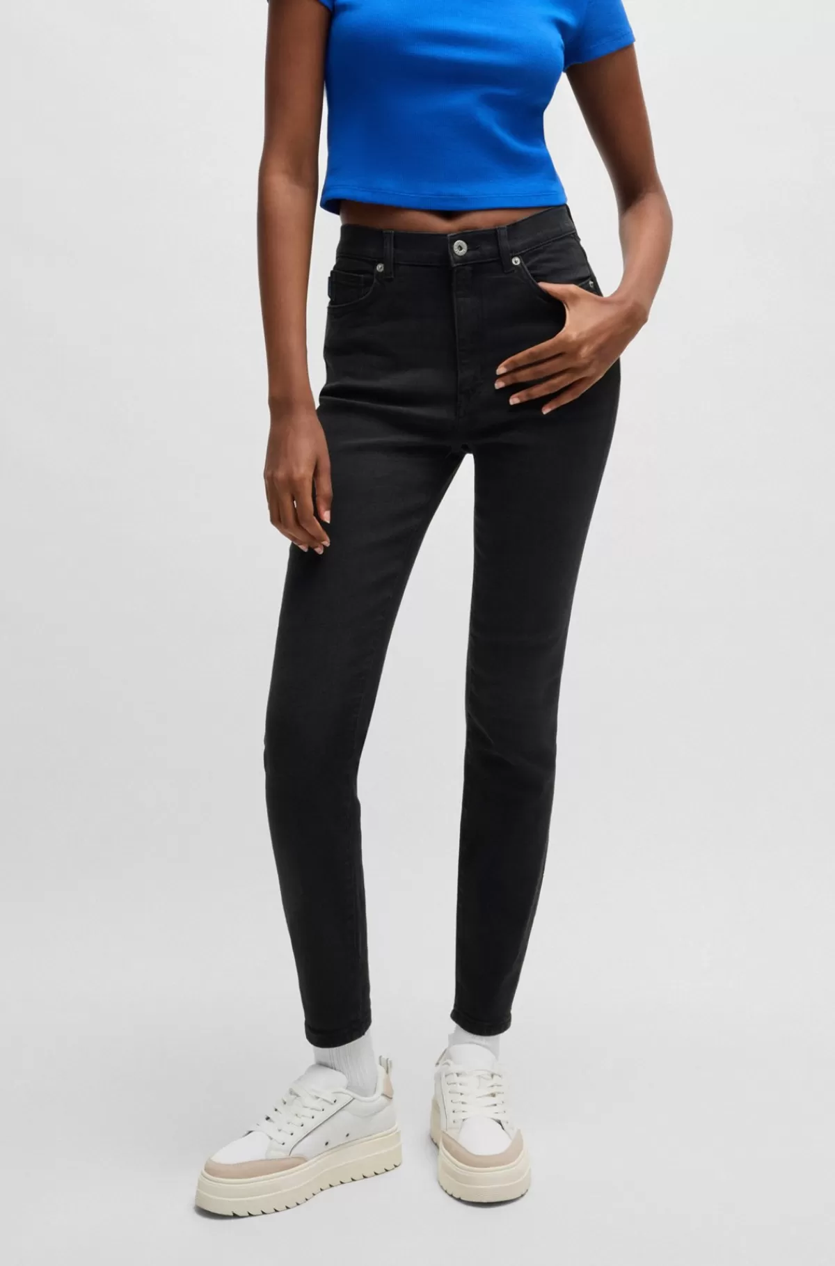 HUGO BOSS Jeans Med Skinny Fit I Denim Med Stræk Sort Clearance