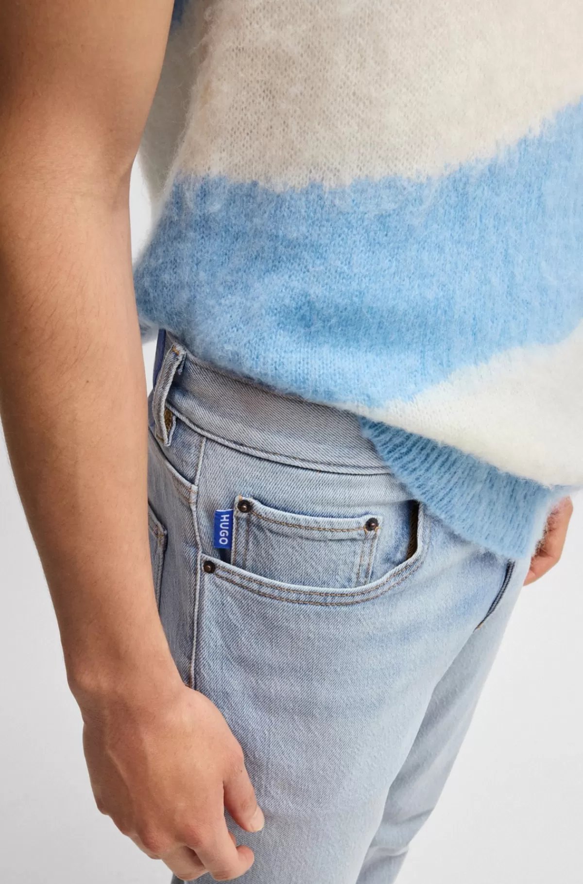 HUGO BOSS Jeans Med Slim Fit I Blå Denim Med Slidt Effekt Lyseblå Best